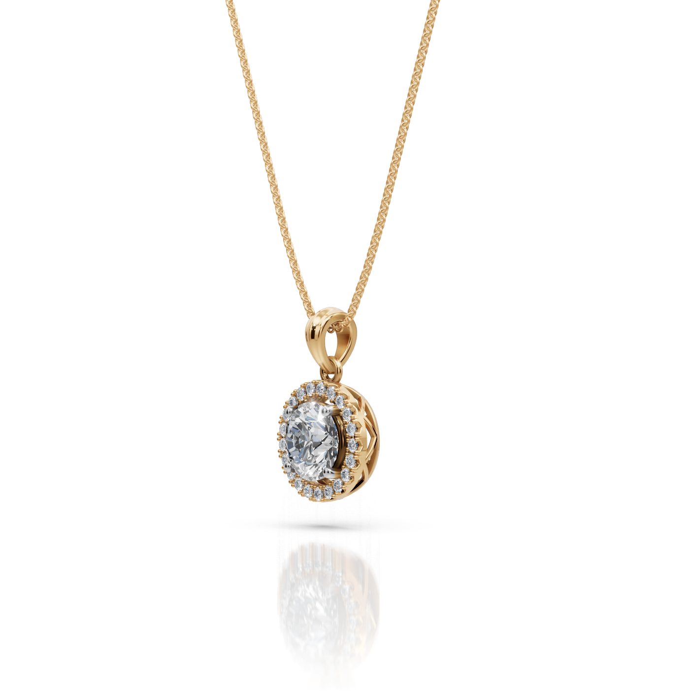 Majestic Line Round Lab-Grown Diamond Halo Pendant in yellow gold