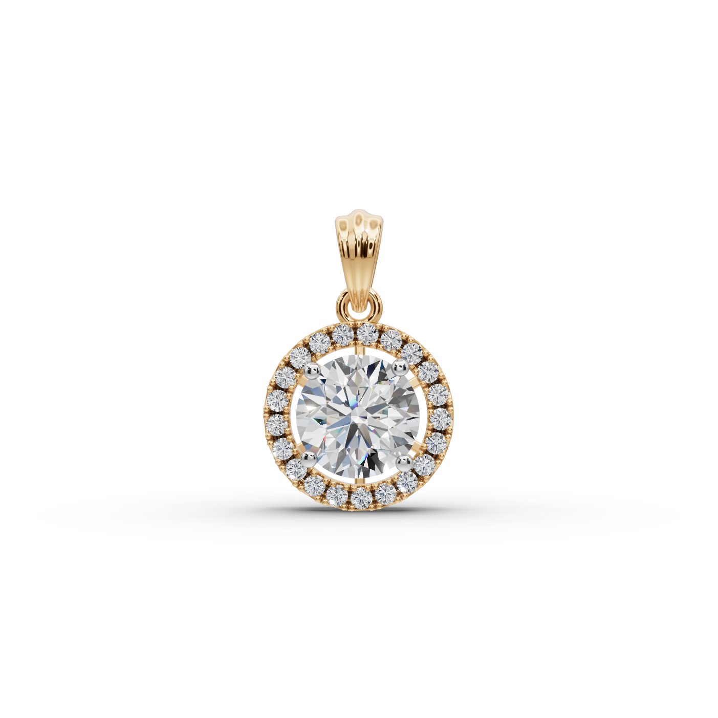 Majestic Line Round Lab-Grown Diamond Halo Pendant in yellow gold, set with lab-grown diamonds