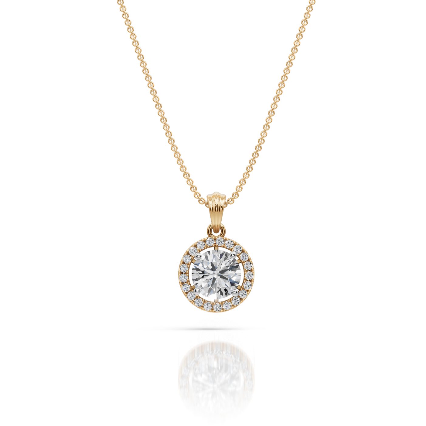 Majestic Line Round Lab-Grown Diamond Halo Pendant in yellow gold
