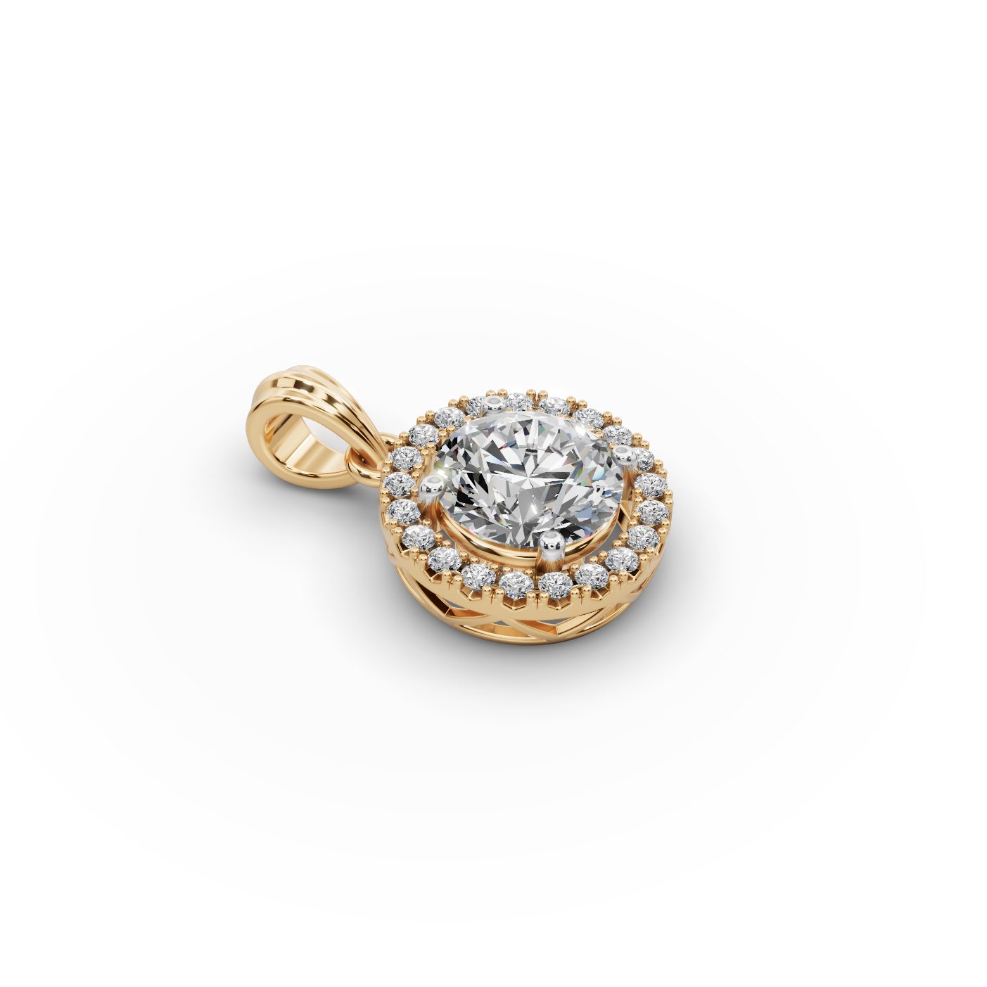 Majestic Line Round Lab-Grown Diamond Halo Pendant in yellow gold
