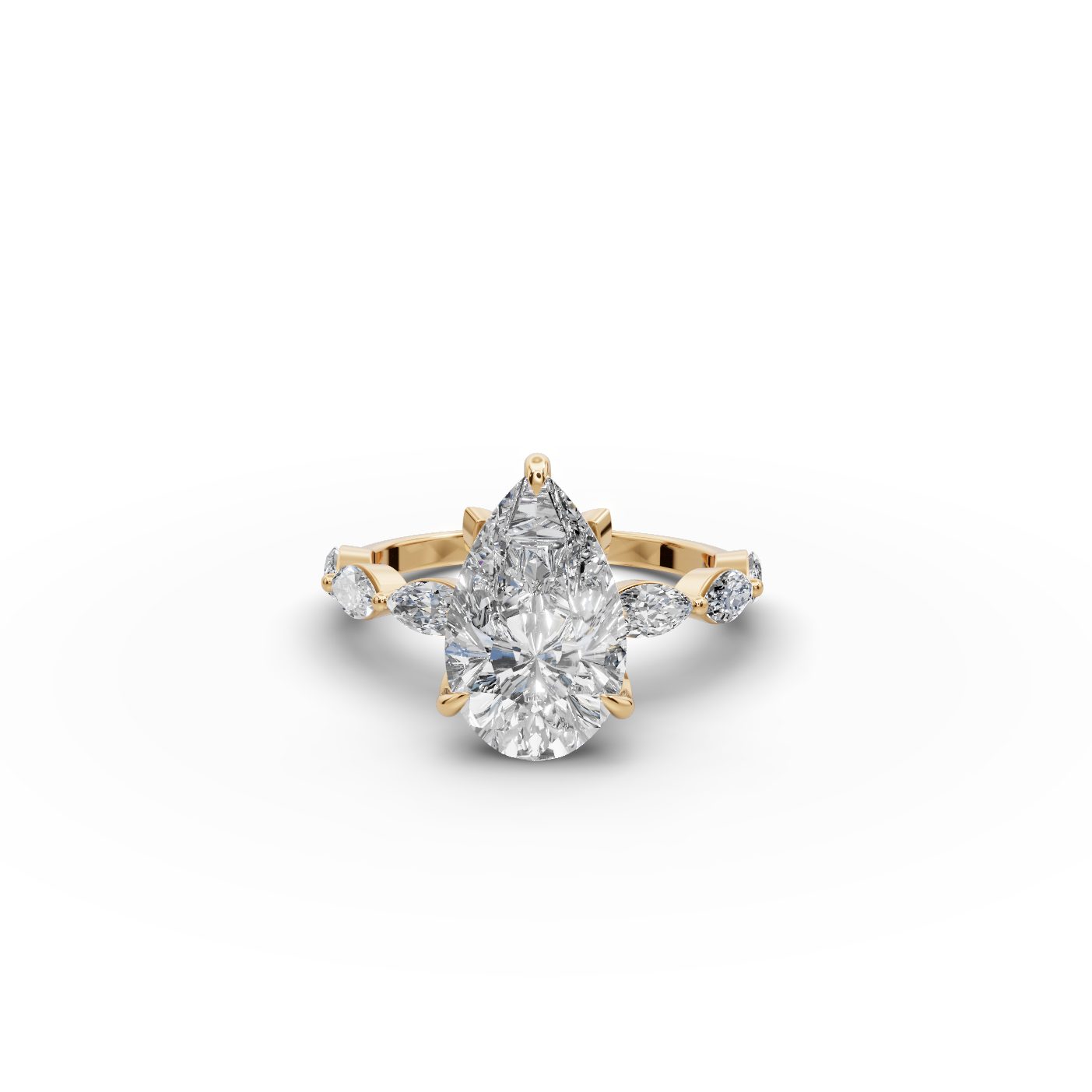 Pristine Dew Pear Lab-Grown Diamond Solitaire Ring in yellow gold, set with lab-grown diamonds