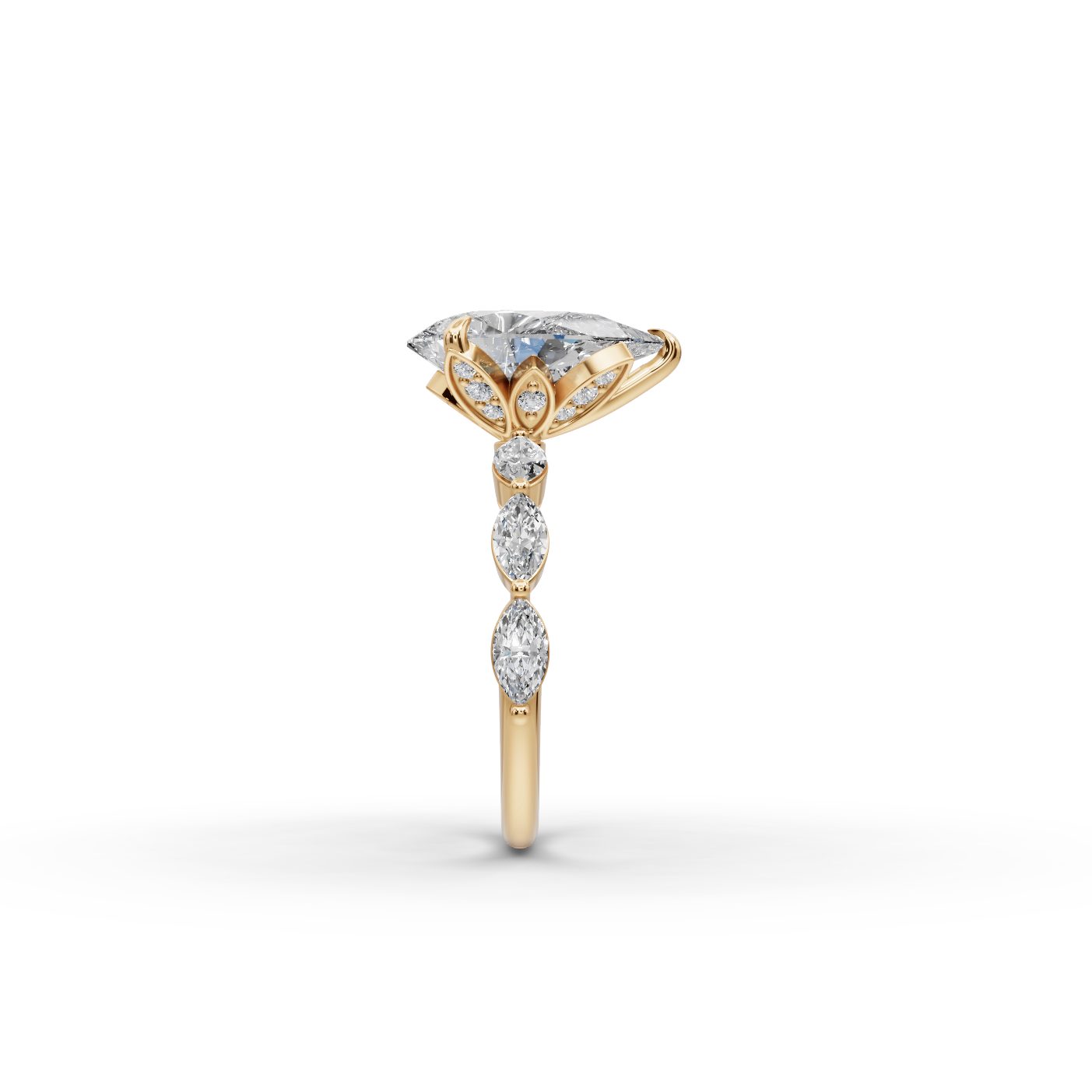 Pristine Dew Pear Lab-Grown Diamond Solitaire Ring in yellow gold