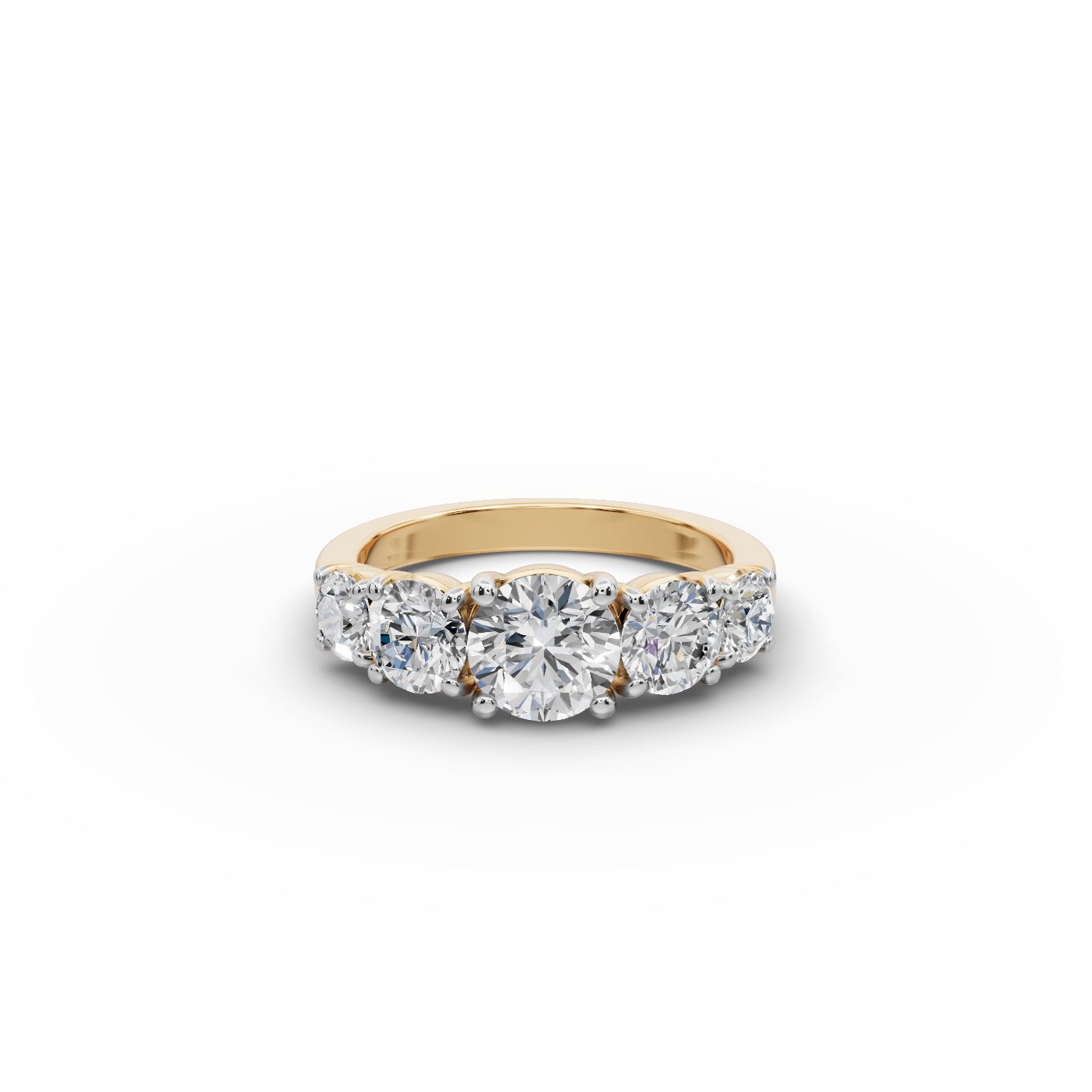 Royal Aura Round Lab-Grown Diamond Five Stone Ring in yellow gold, set with lab-grown diamonds