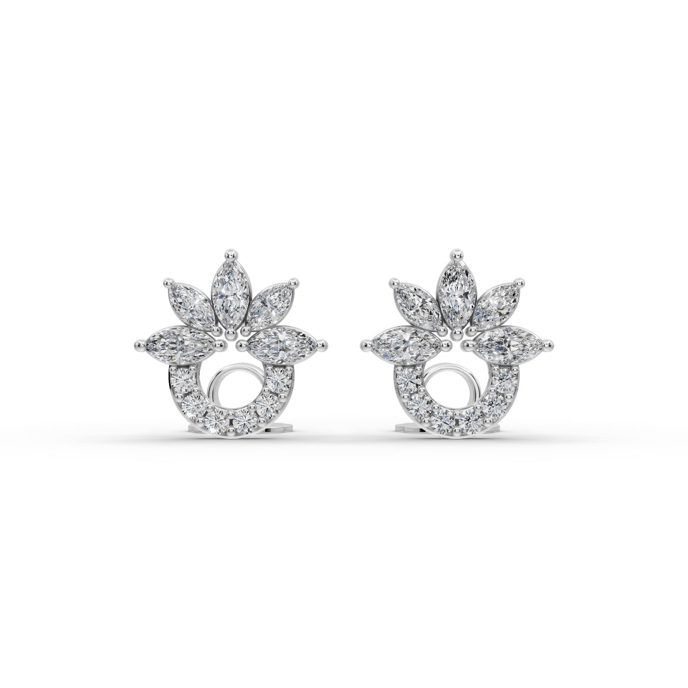 Iconic Sparkle Petal Cluster Stud Lab-Grown Diamond Silver Earring in silver, set with lab-grown diamonds