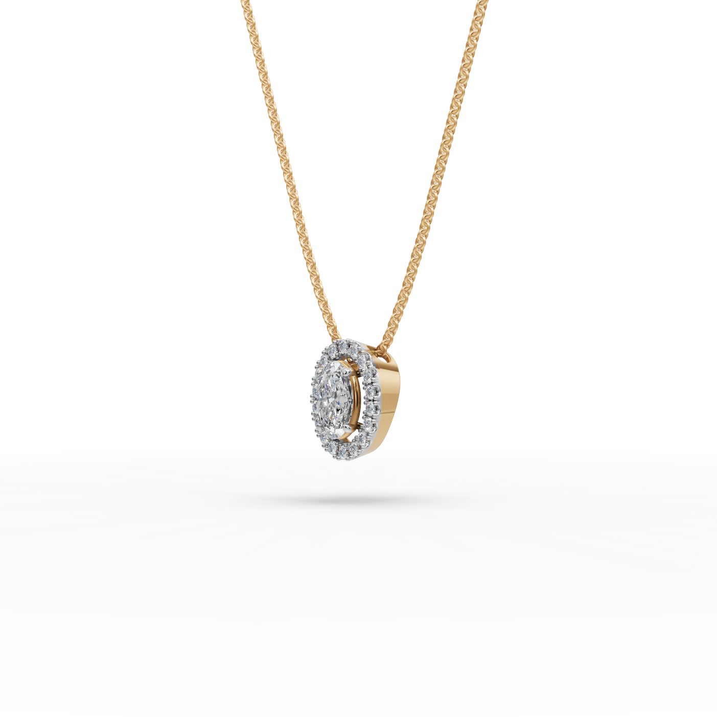 Classic Light Oval Lab-Grown Diamond Halo Pendant in yellow gold