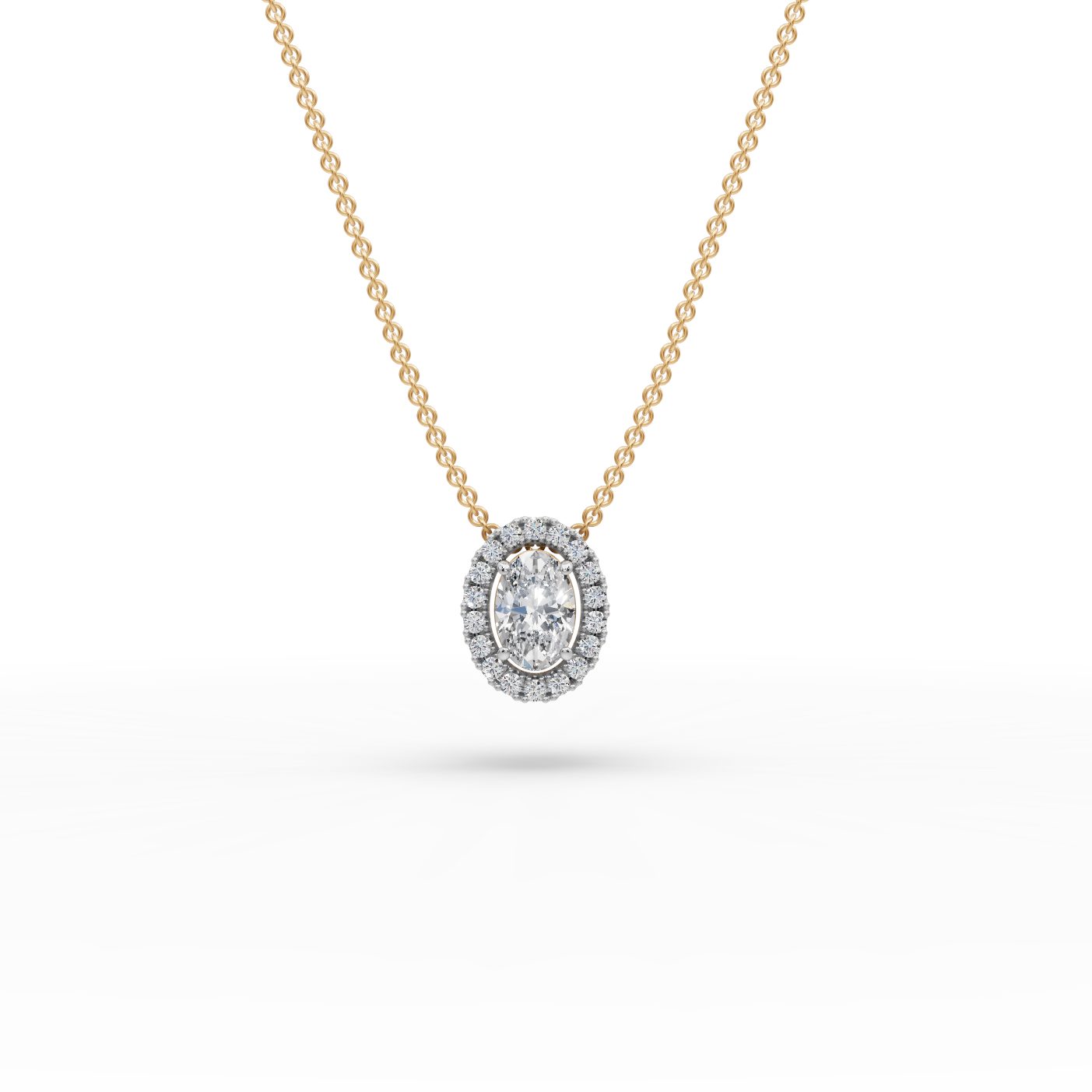 Classic Light Oval Lab-Grown Diamond Halo Pendant in yellow gold