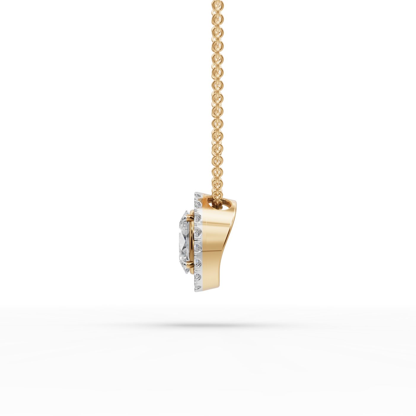 Classic Light Oval Lab-Grown Diamond Halo Pendant in yellow gold