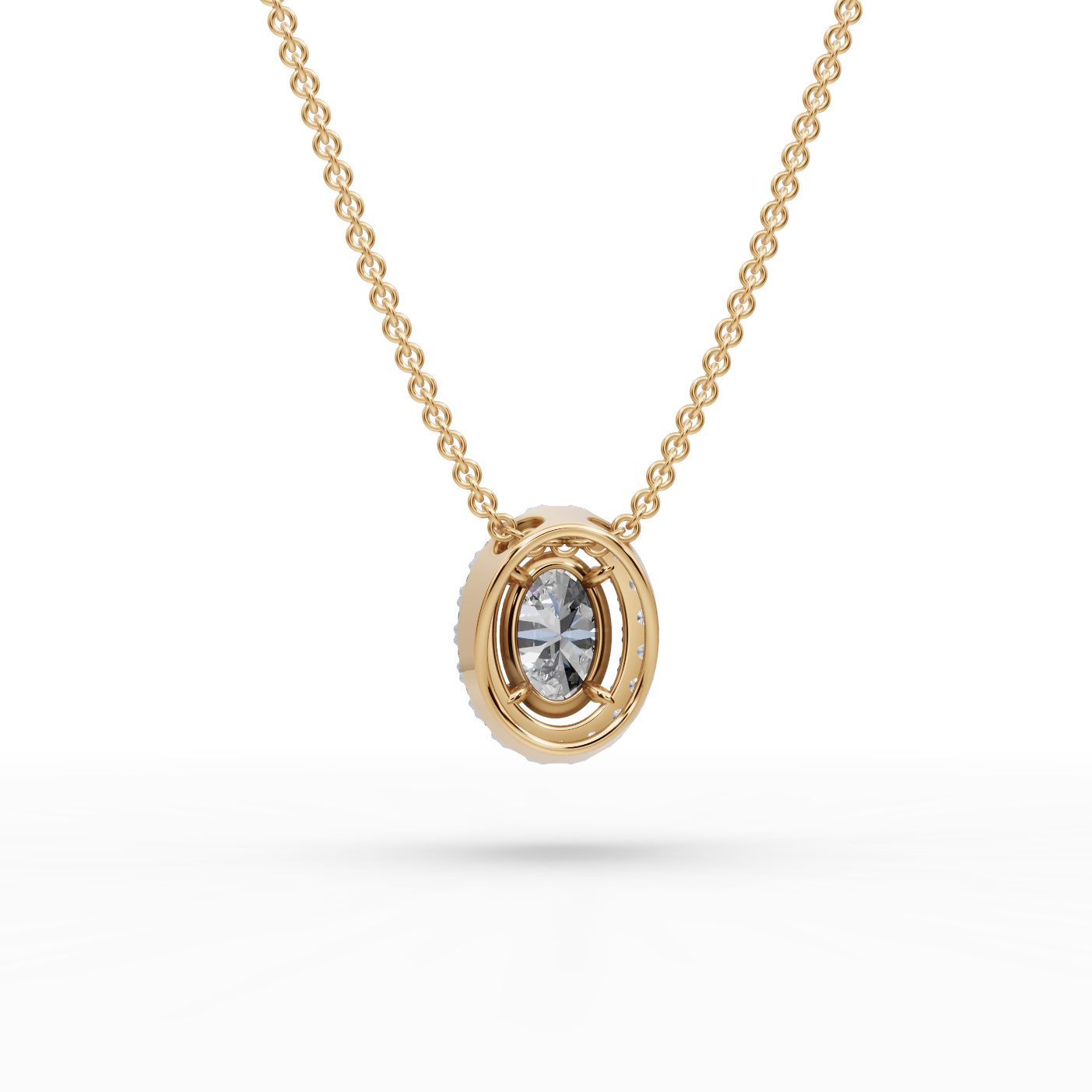 Classic Light Oval Lab-Grown Diamond Halo Pendant in yellow gold