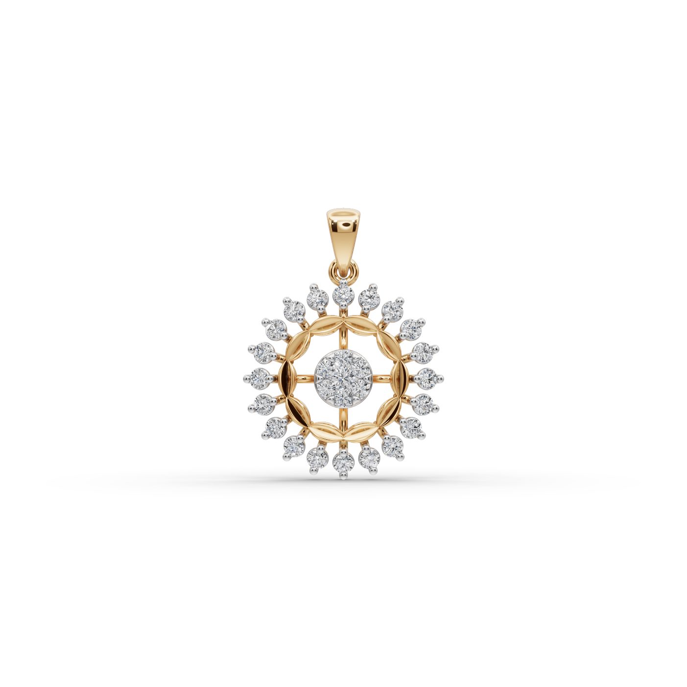 Radiant Glow Round Lab-Grown Diamond Cluster Pendant in yellow gold, set with lab-grown diamonds