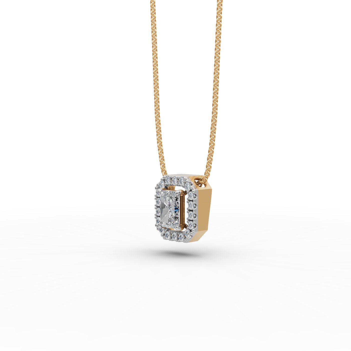 Elegant Bloom Radiant Lab-Grown Diamond Halo Pendant in yellow gold