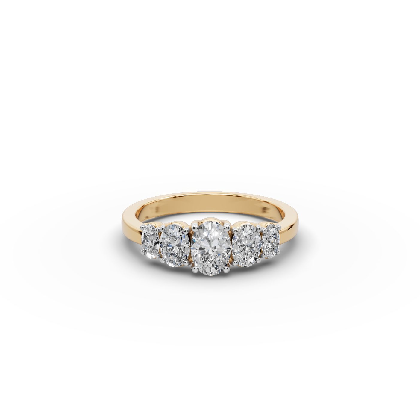 Radiant Whisper Oval Lab-Grown Diamond Five Stone Ring in yellow gold, set with lab-grown diamonds