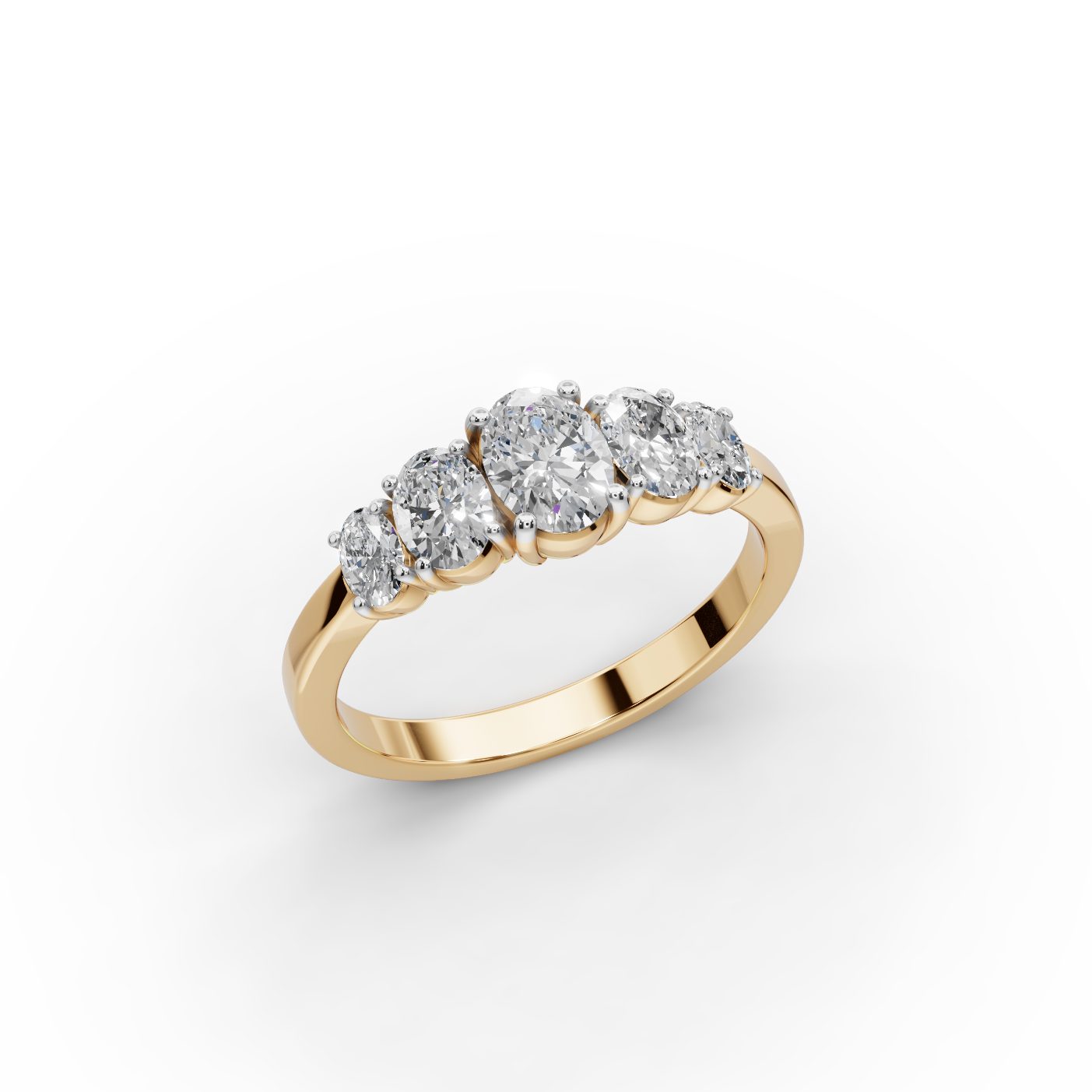 Radiant Whisper Oval Lab-Grown Diamond Five Stone Ring in yellow gold