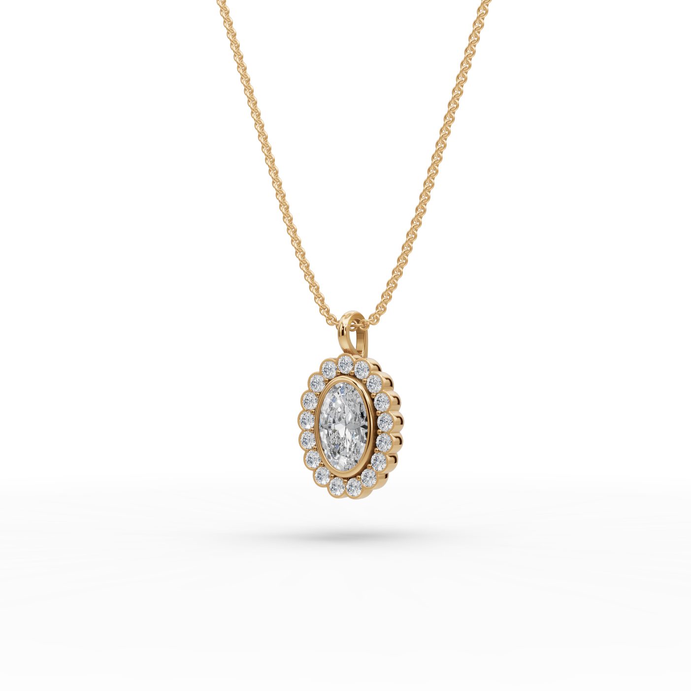 Elegant Dew Oval Lab-Grown Diamond Halo Pendant in yellow gold