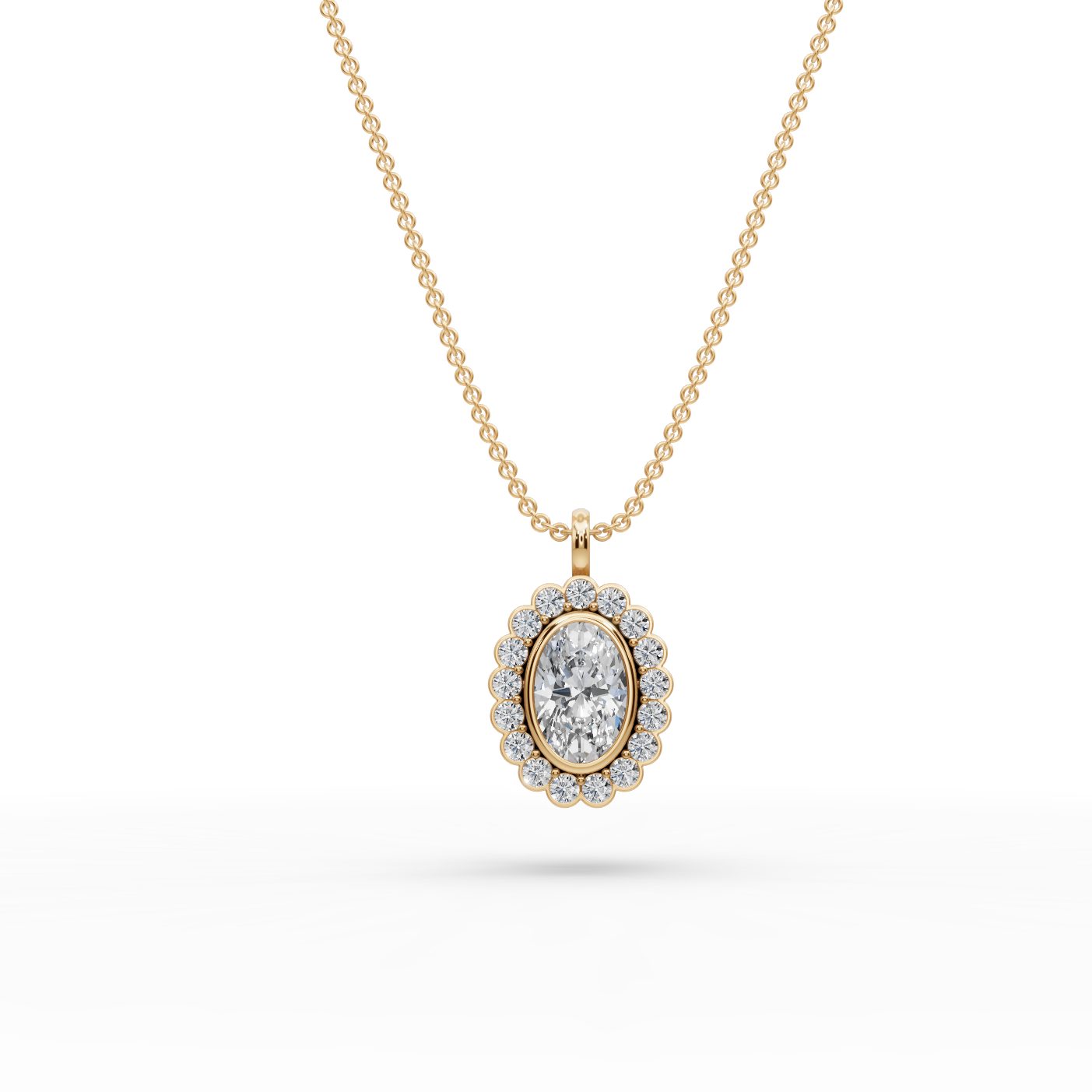 Elegant Dew Oval Lab-Grown Diamond Halo Pendant in yellow gold