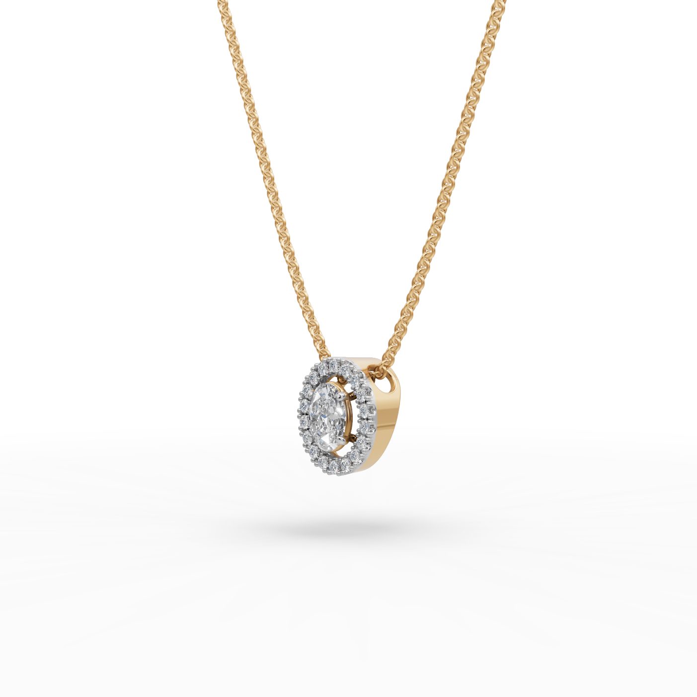 Luminous Line Oval Lab-Grown Diamond Halo Pendant in yellow gold