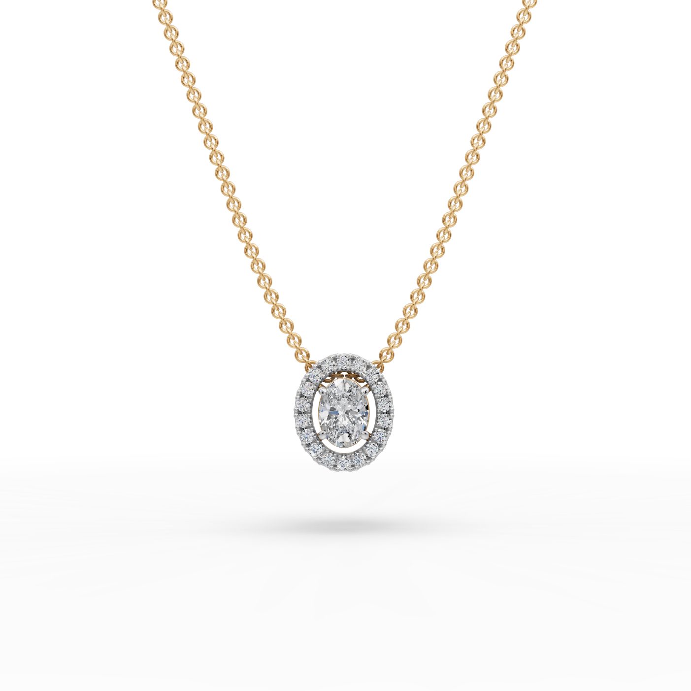 Luminous Line Oval Lab-Grown Diamond Halo Pendant in yellow gold