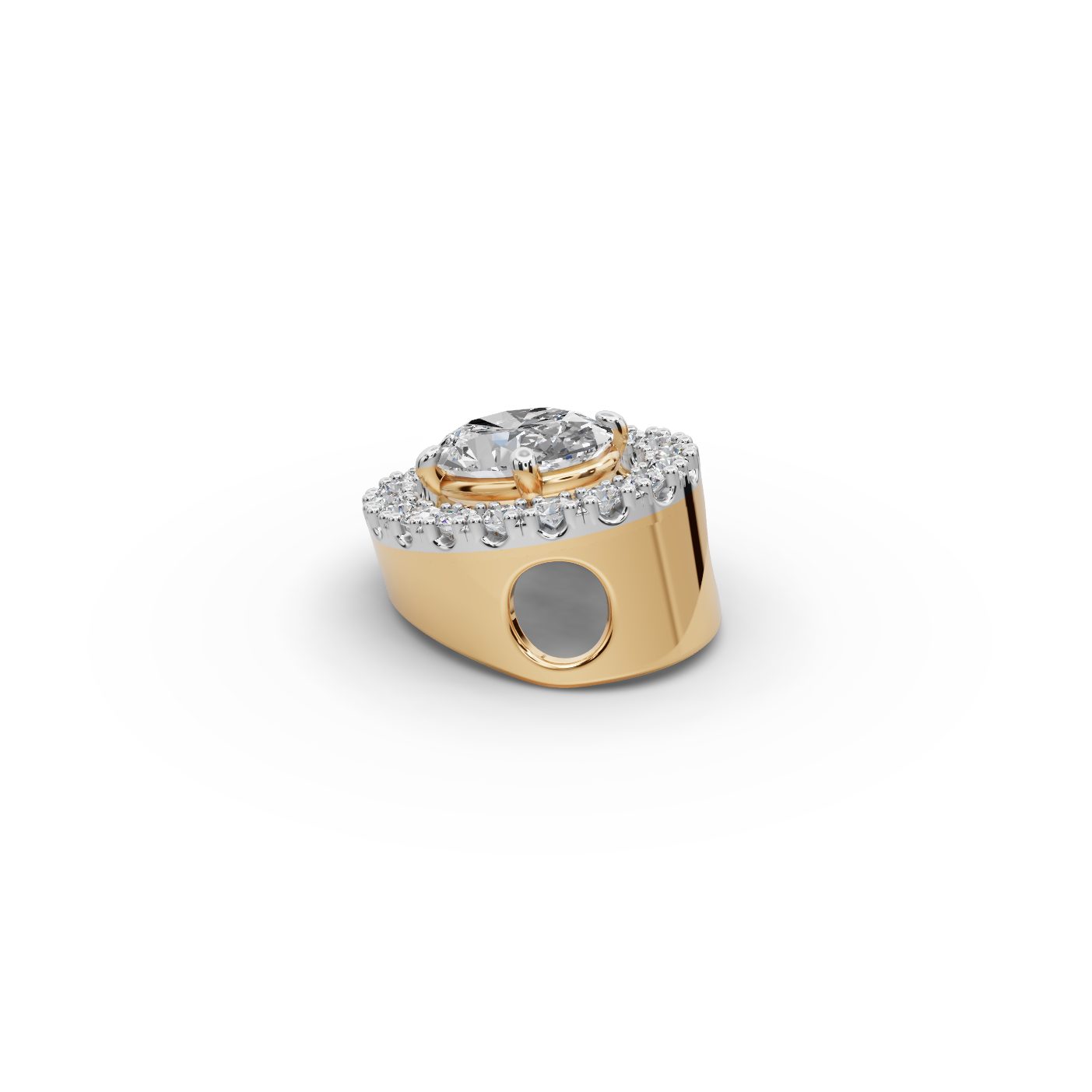 Luminous Line Oval Lab-Grown Diamond Halo Pendant in yellow gold