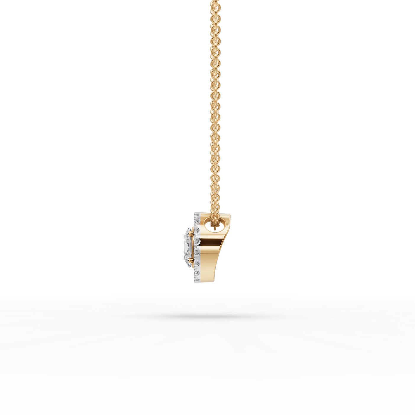 Luminous Line Oval Lab-Grown Diamond Halo Pendant in yellow gold
