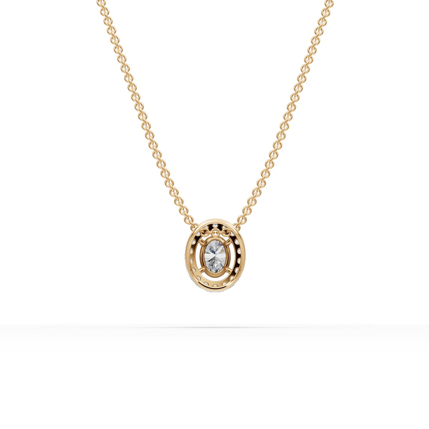 Luminous Line Oval Lab-Grown Diamond Halo Pendant in yellow gold