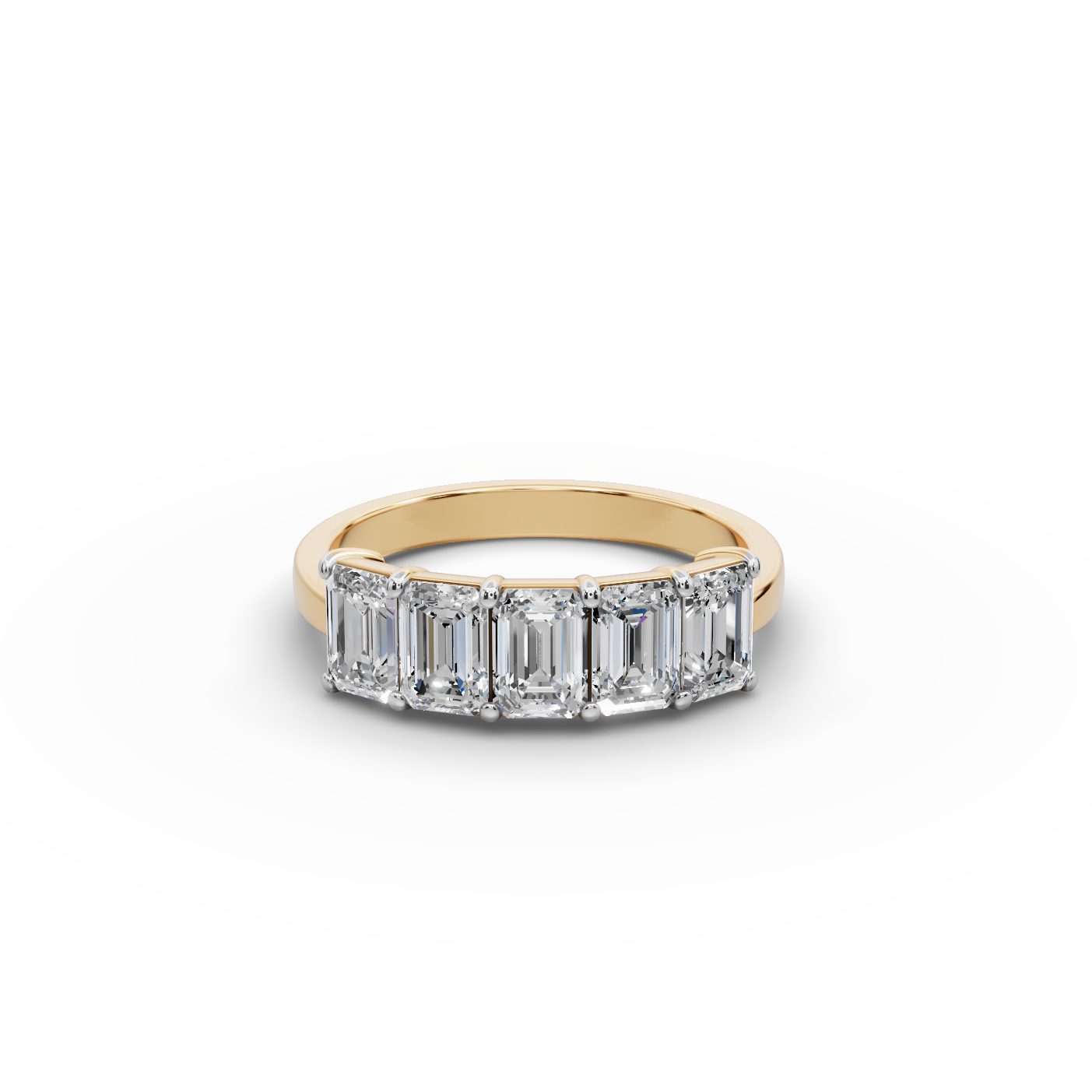 Celestial Grace Emerald Lab-Grown Diamond Five Stone Ring in yellow gold, set with lab-grown diamonds