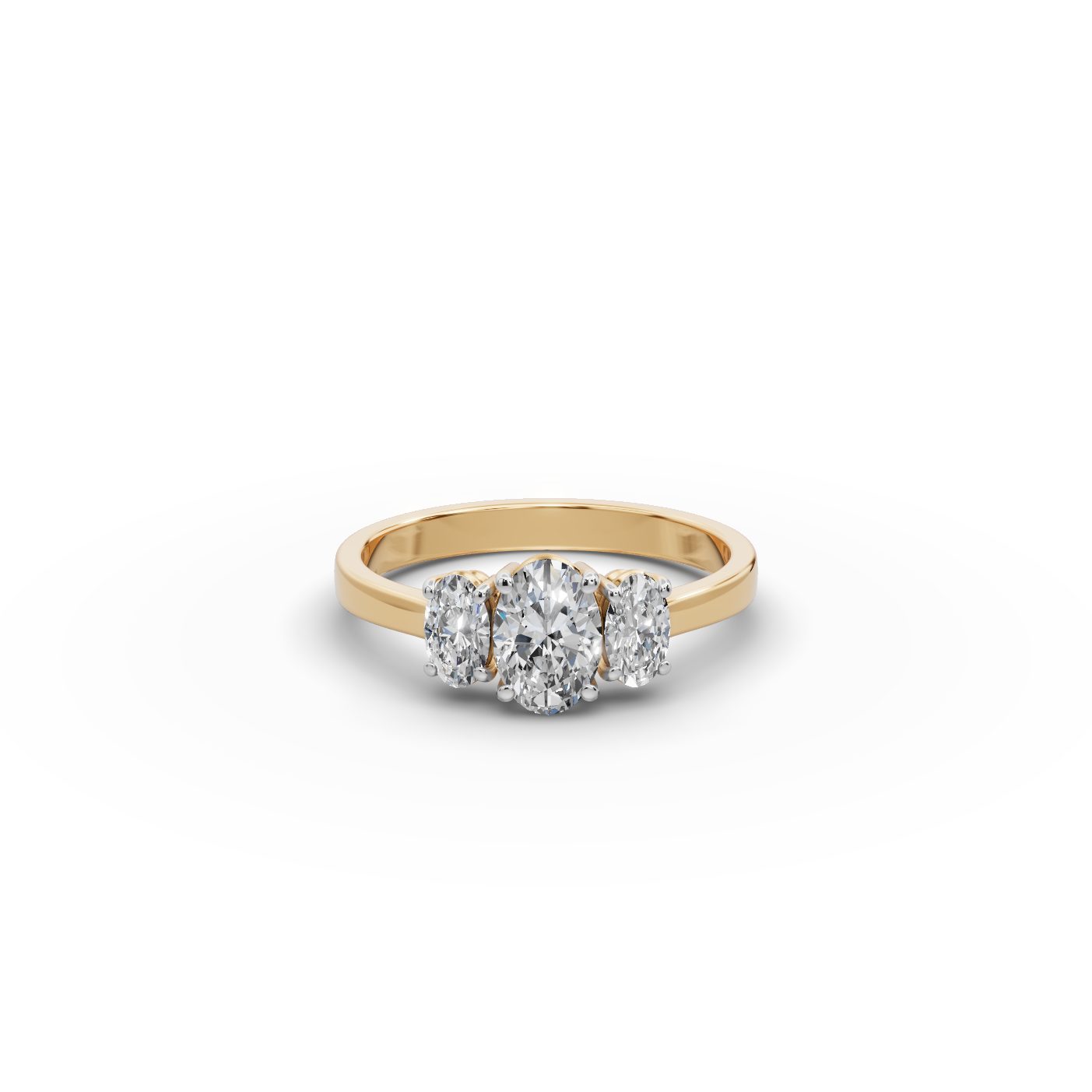 Midnight Ember Oval Lab-Grown Diamond Three Stone Ring in yellow gold, set with lab-grown diamonds