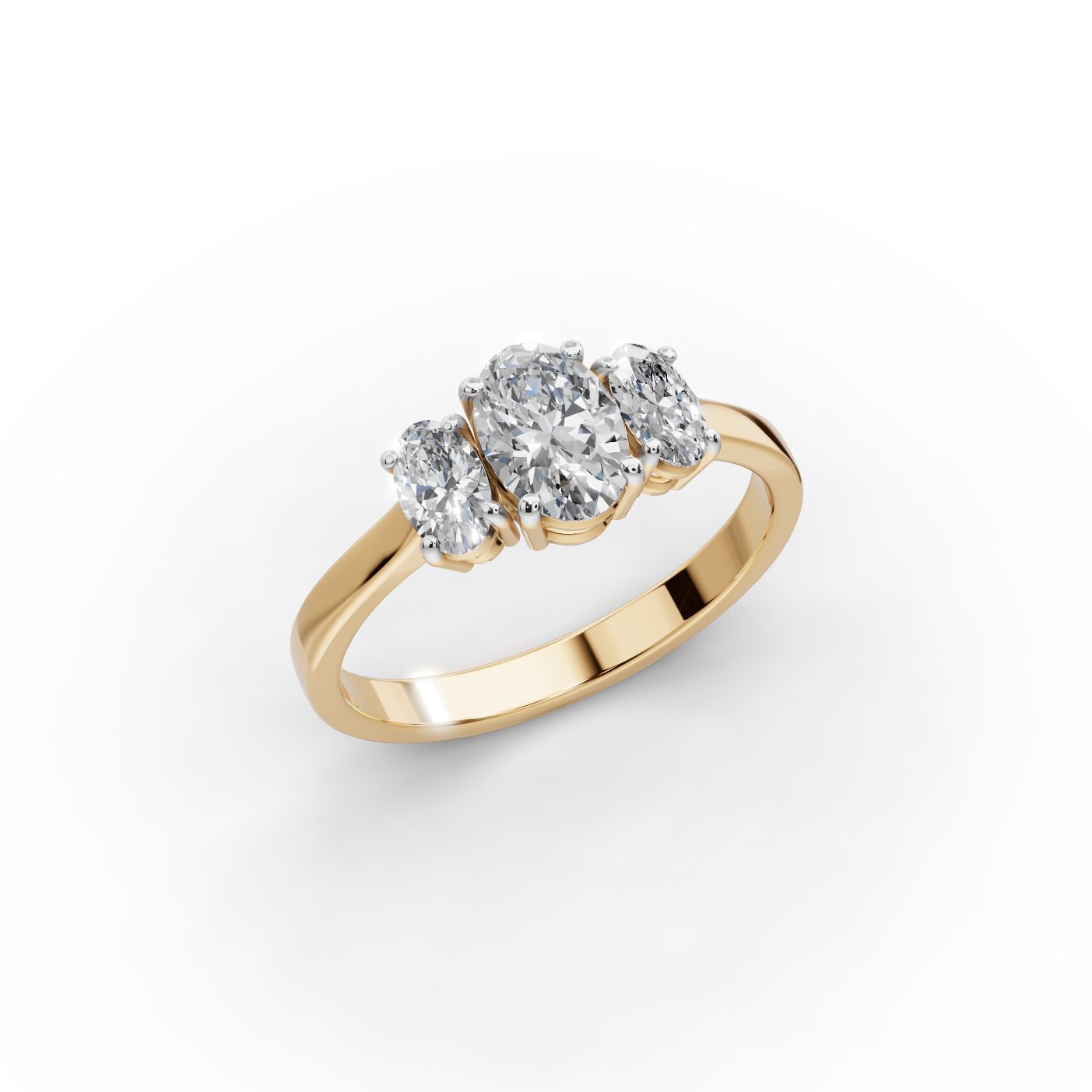 Midnight Ember Oval Lab-Grown Diamond Three Stone Ring in yellow gold
