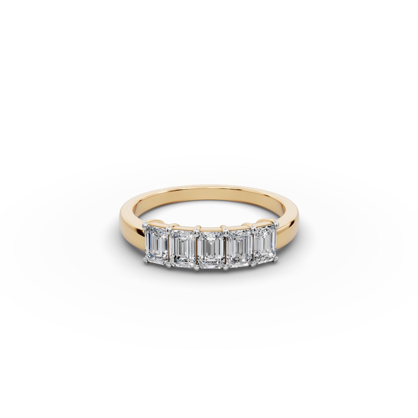 Elegant Glow Emerald Lab-Grown Diamond Five Stone Ring in yellow gold, set with lab-grown diamonds