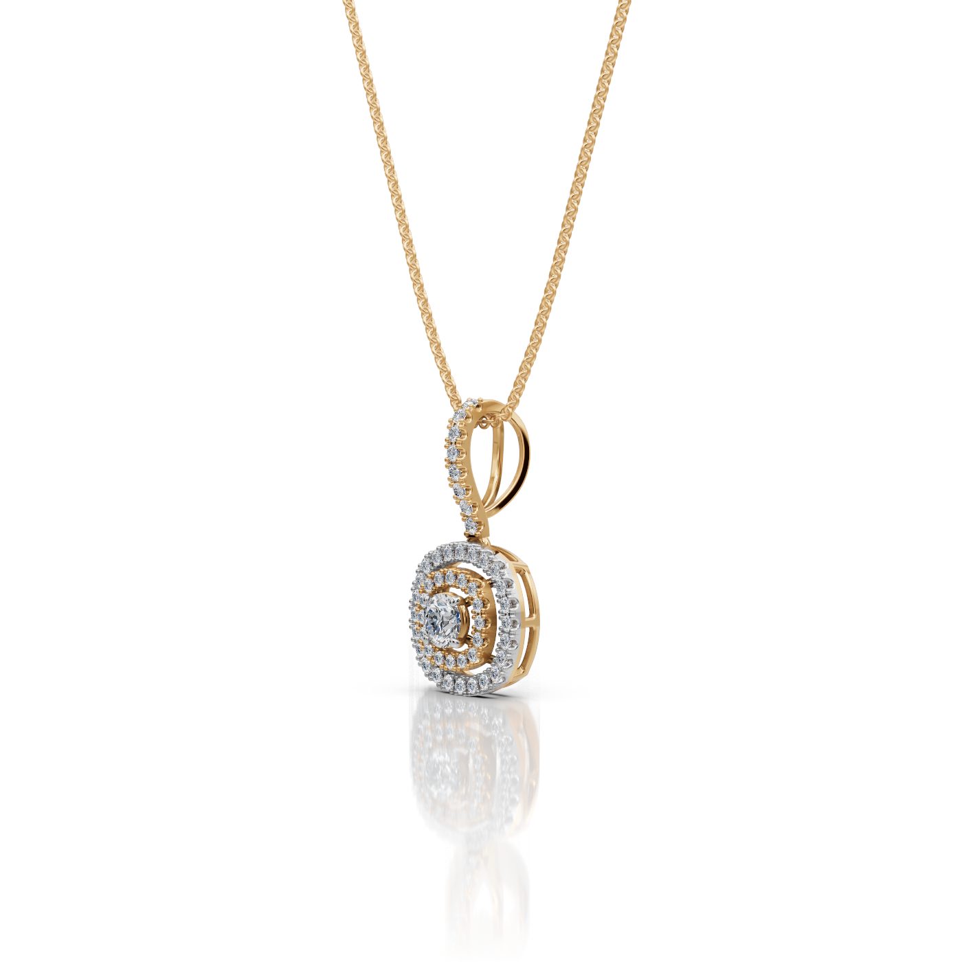 Regal Reverie Round Lab-Grown Diamond Halo Pendant in yellow gold