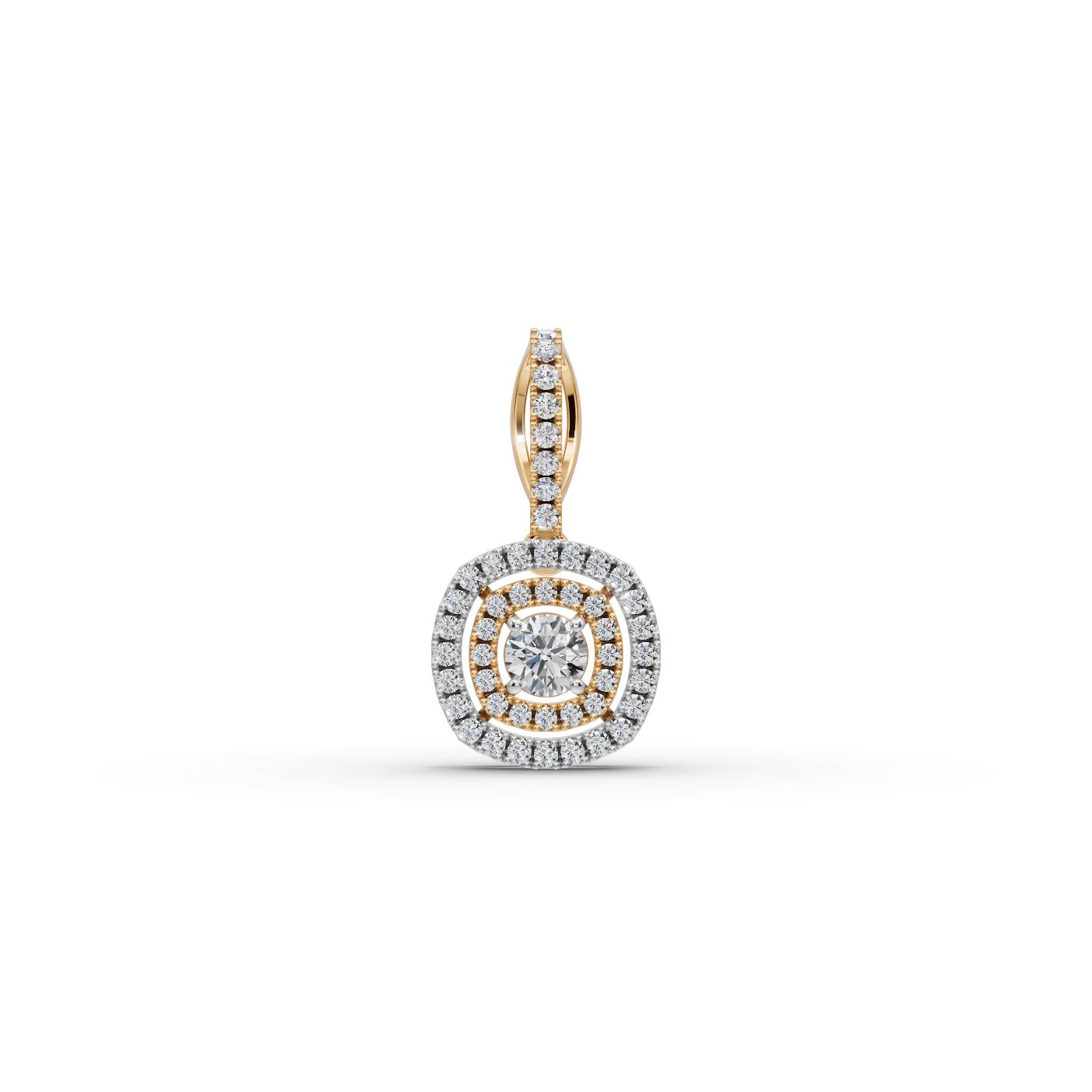 Regal Reverie Round Lab-Grown Diamond Halo Pendant in yellow gold, set with lab-grown diamonds