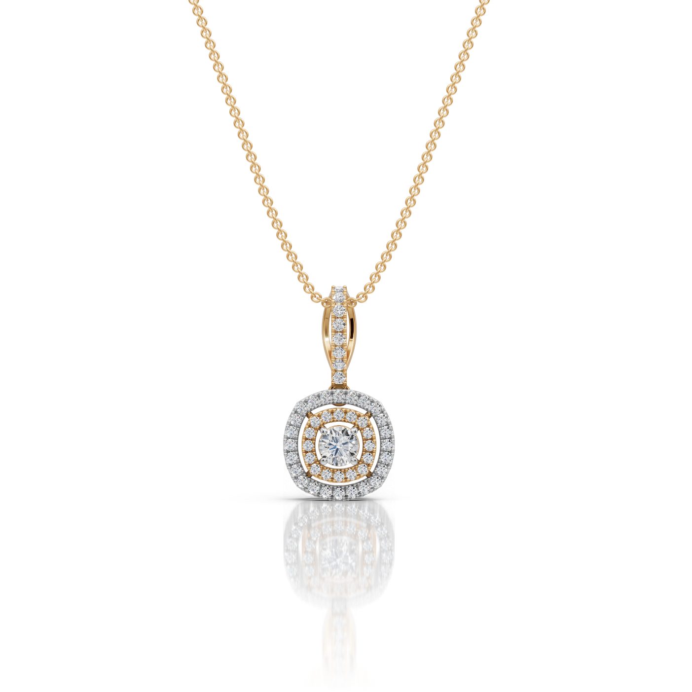 Regal Reverie Round Lab-Grown Diamond Halo Pendant in yellow gold