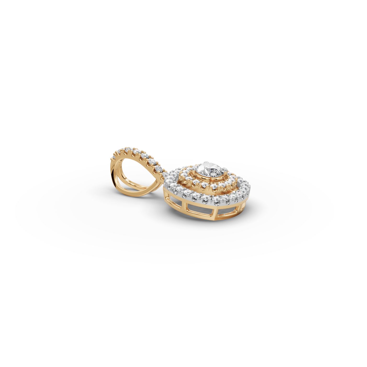 Regal Reverie Round Lab-Grown Diamond Halo Pendant in yellow gold