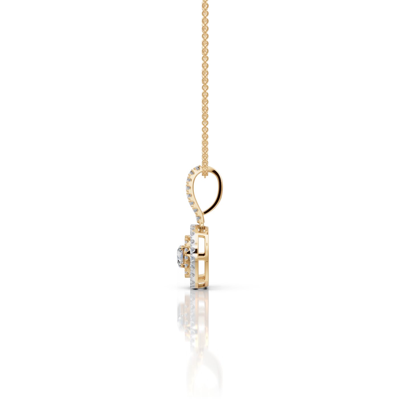 Regal Reverie Round Lab-Grown Diamond Halo Pendant in yellow gold