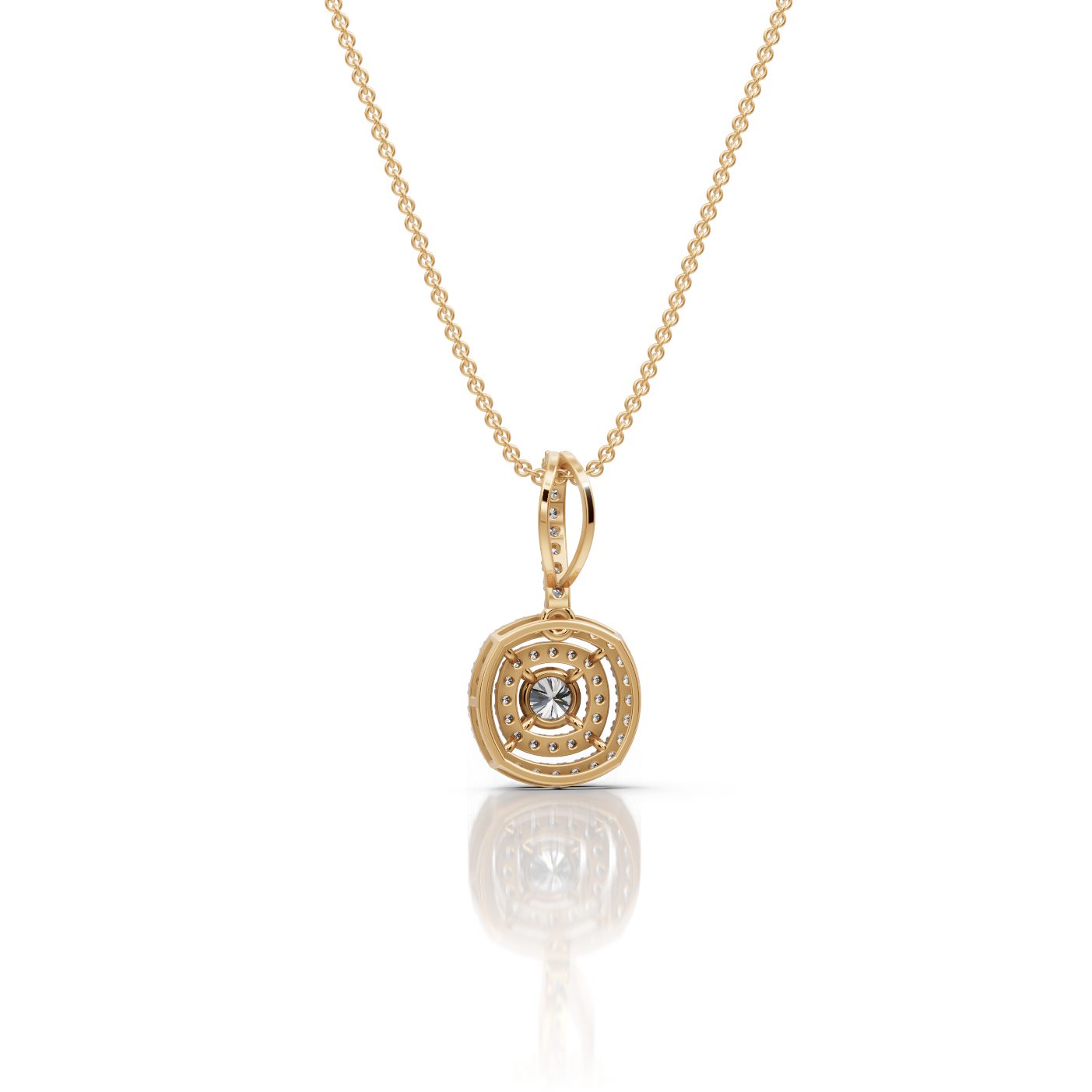 Regal Reverie Round Lab-Grown Diamond Halo Pendant in yellow gold