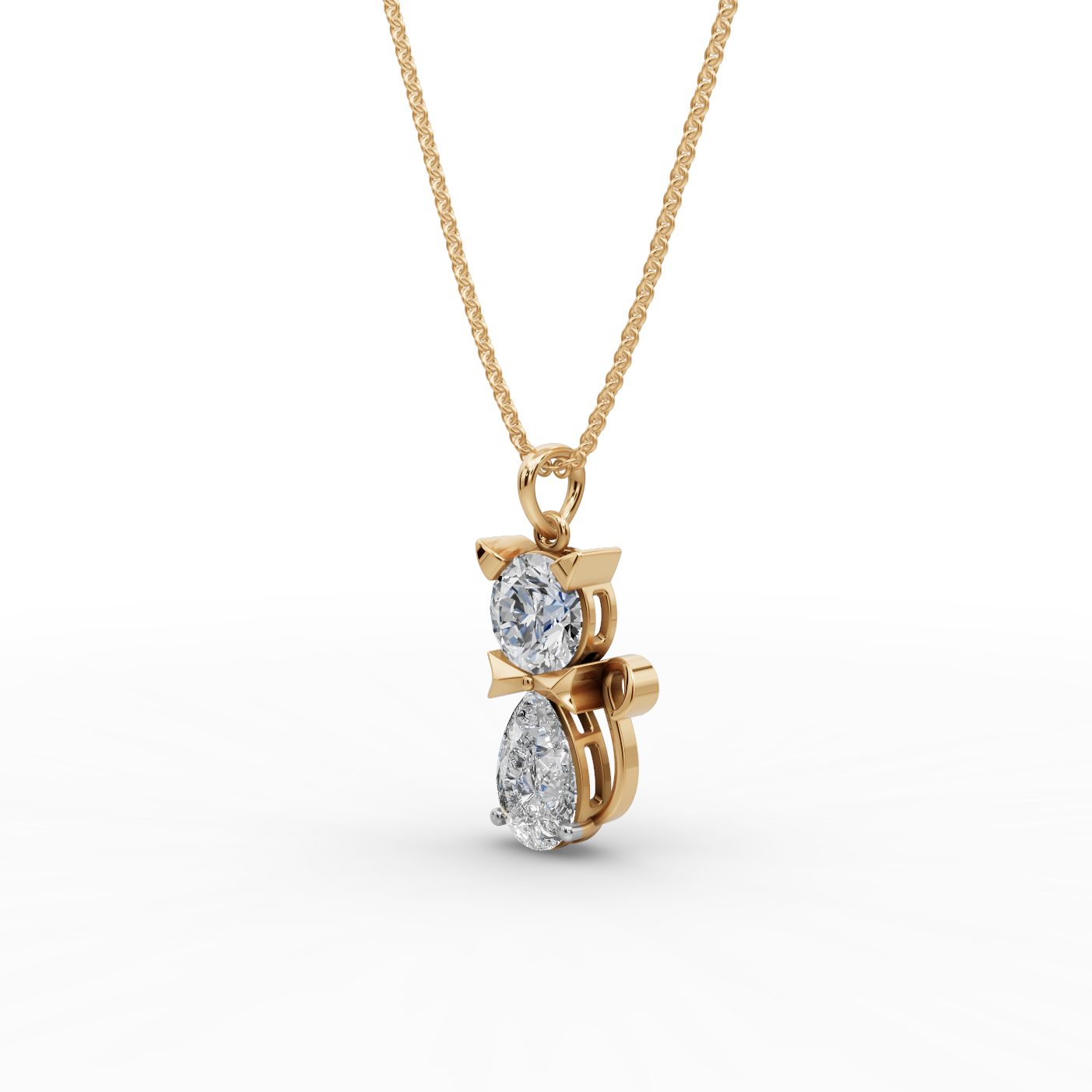 Elegant Line Cat Lab-Grown Diamond Pendant in yellow gold