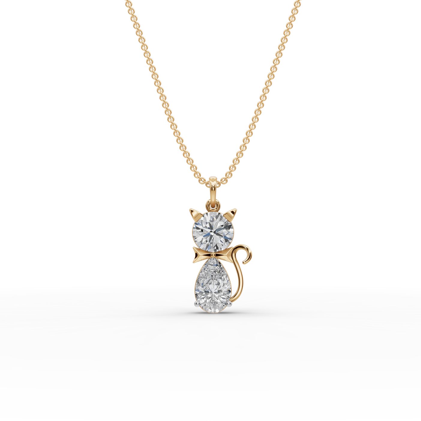 Elegant Line Cat Lab-Grown Diamond Pendant in yellow gold