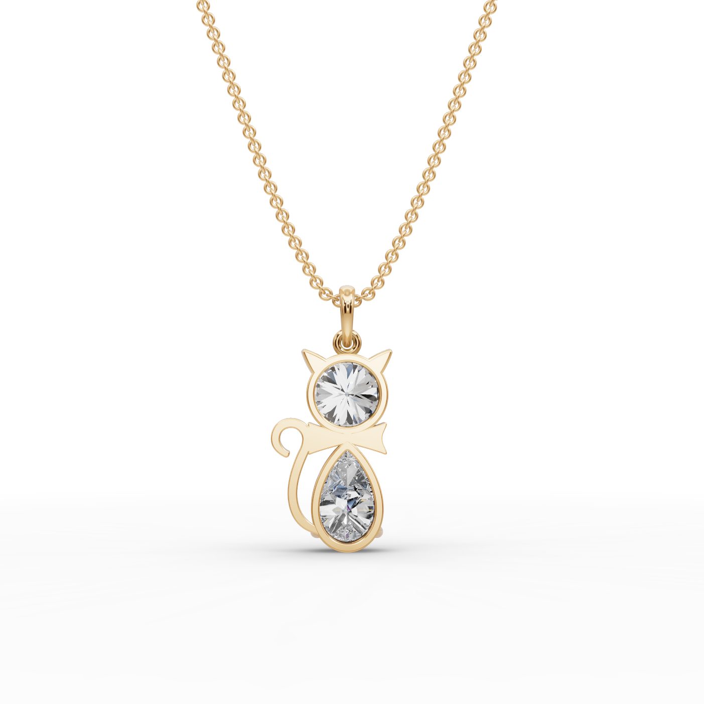 Elegant Line Cat Lab-Grown Diamond Pendant in yellow gold