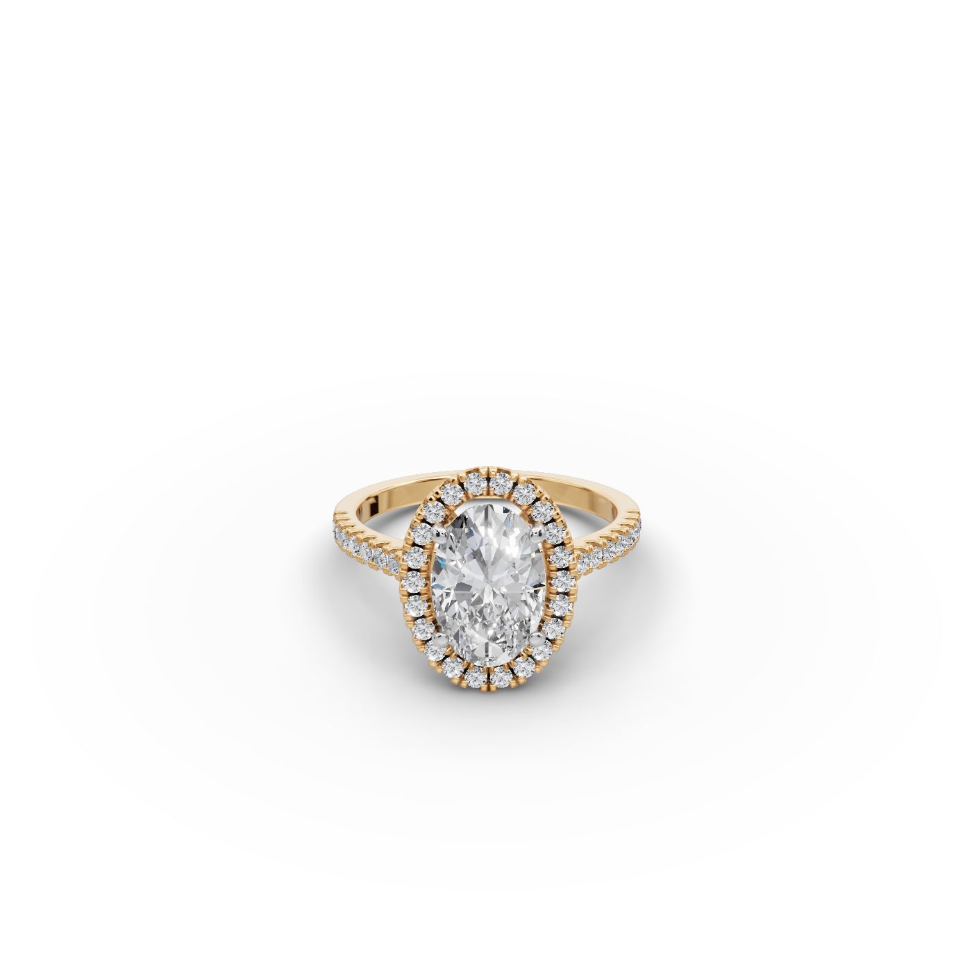 Enduring Ember Oval Lab-Grown Diamond Halo Ring in yellow gold, set with lab-grown diamonds