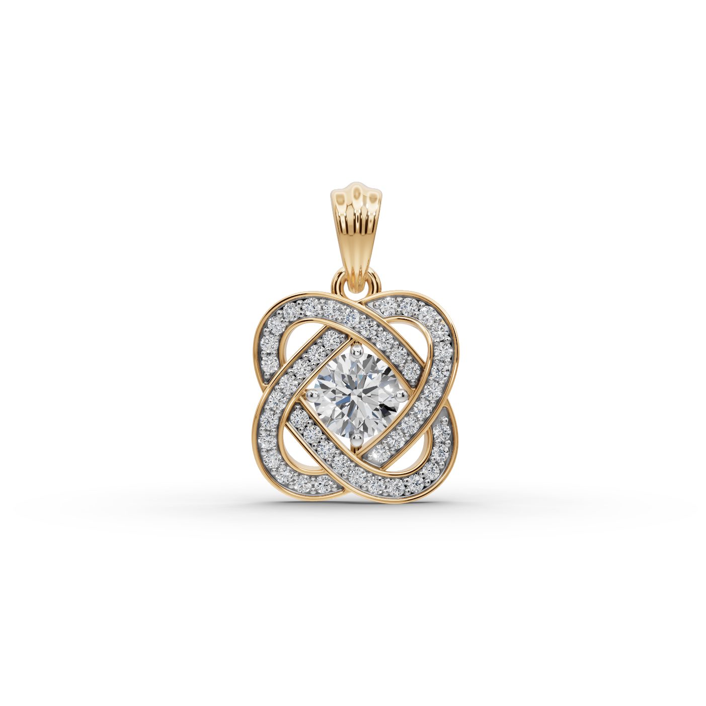 Endless Cascade Love Knot Lab-Grown Diamond Pendant in yellow gold, set with lab-grown diamonds