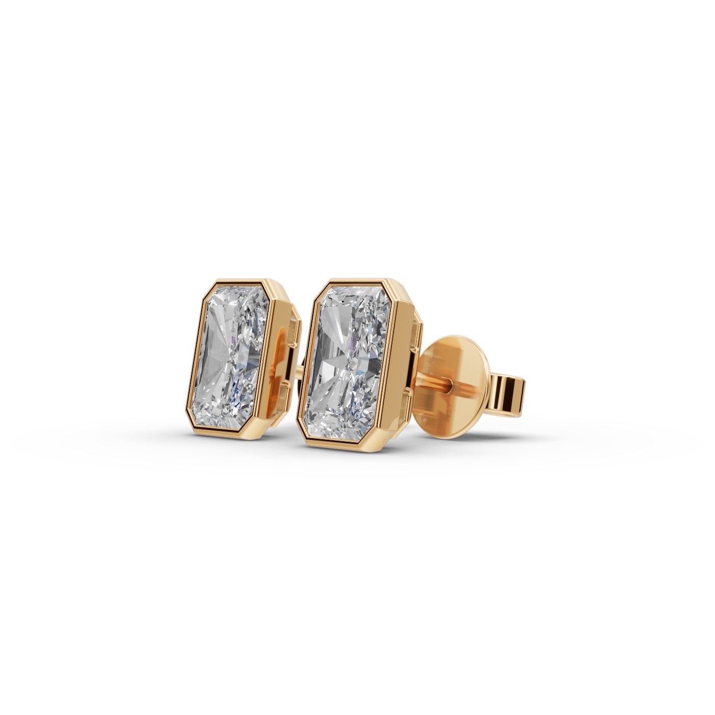 Elegant Trail Radiant Lab-Grown Diamond Studs Earring in yellow gold, set with lab-grown diamonds