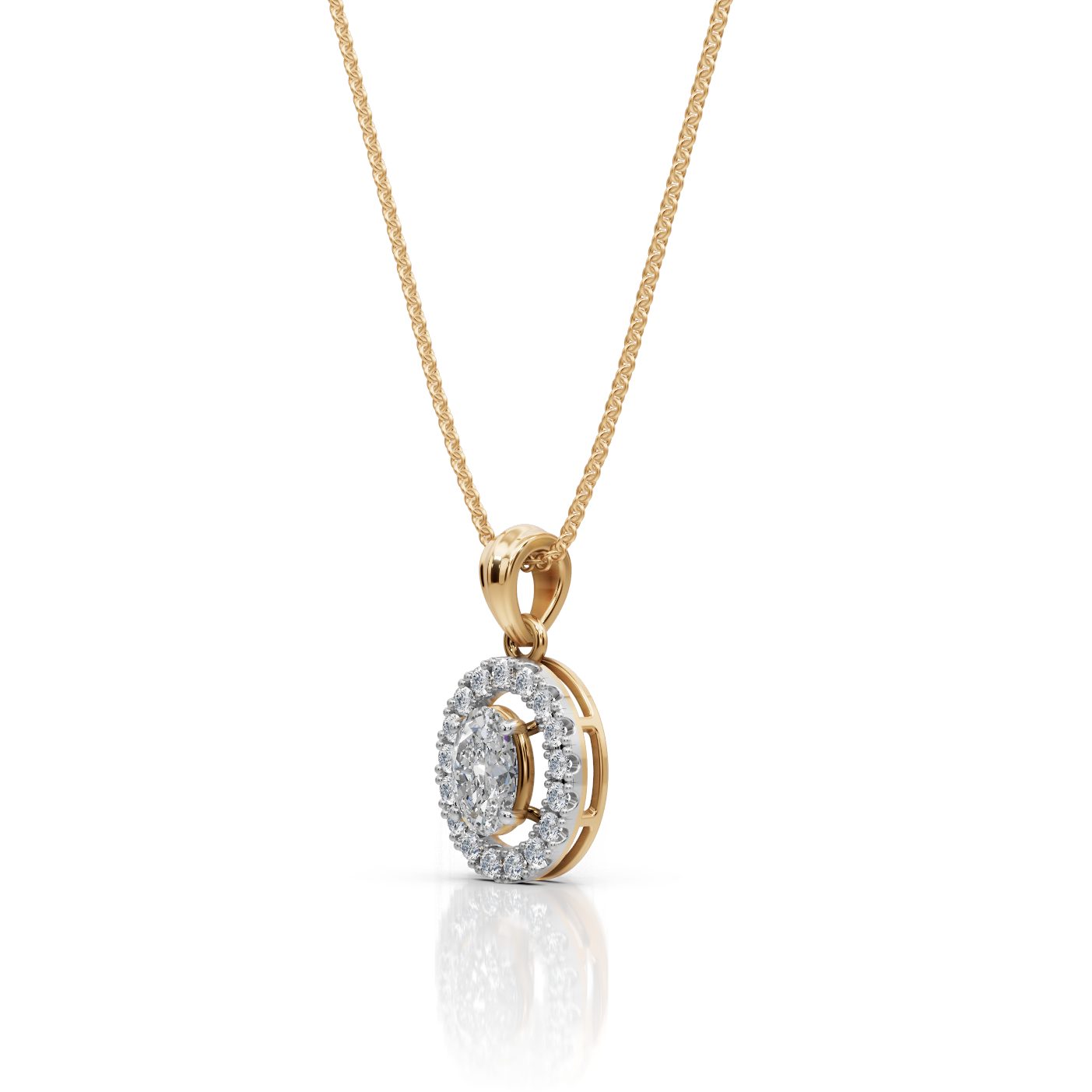 Brilliant Ember Oval Lab-Grown Diamond Halo Pendant in yellow gold