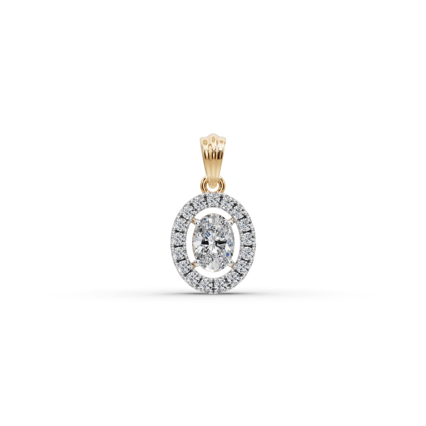 Brilliant Ember Oval Lab-Grown Diamond Halo Pendant in yellow gold, set with lab-grown diamonds