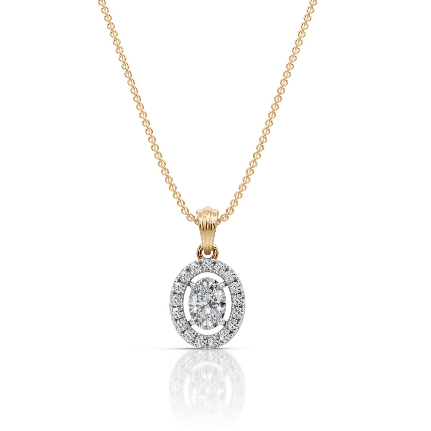 Brilliant Ember Oval Lab-Grown Diamond Halo Pendant in yellow gold