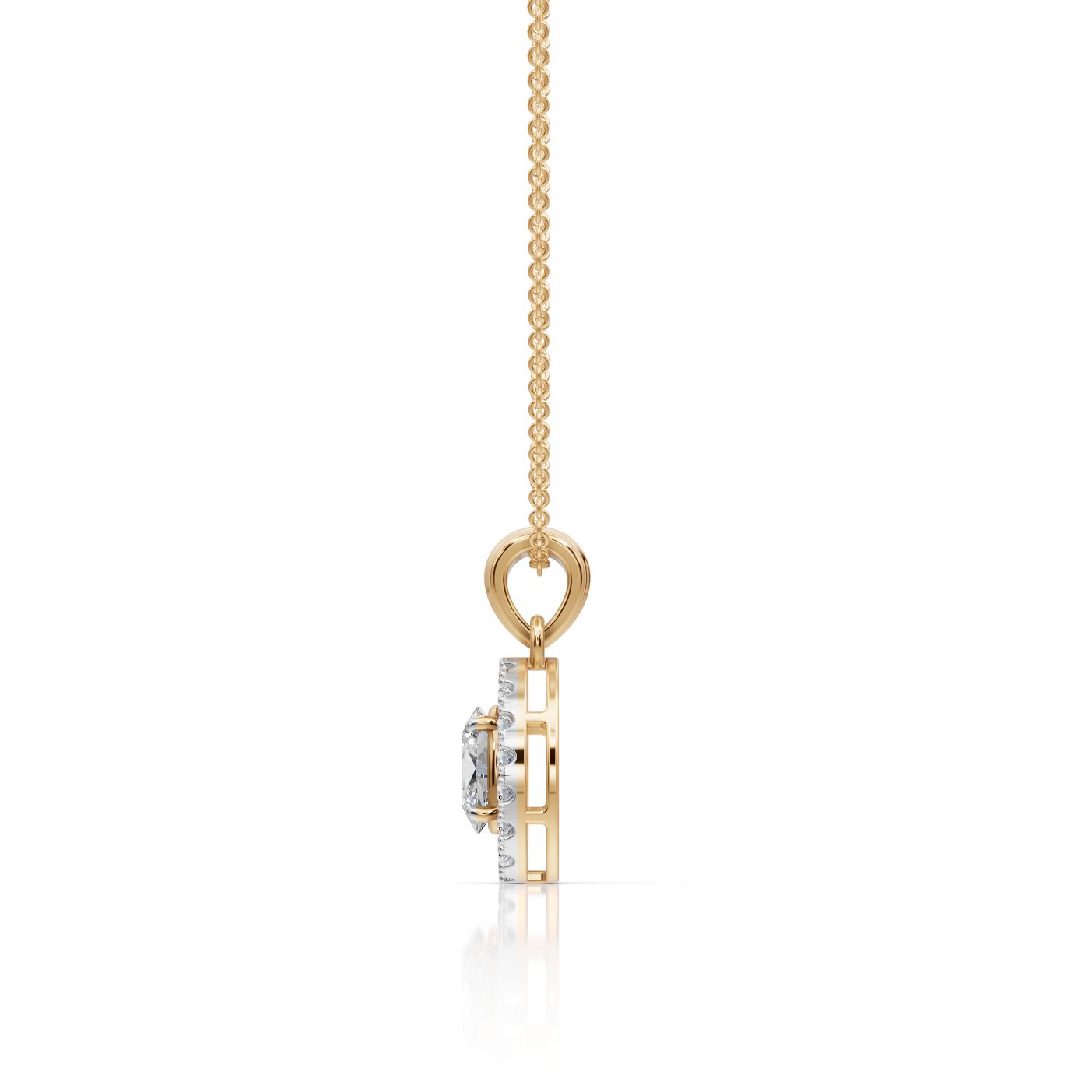 Brilliant Ember Oval Lab-Grown Diamond Halo Pendant in yellow gold