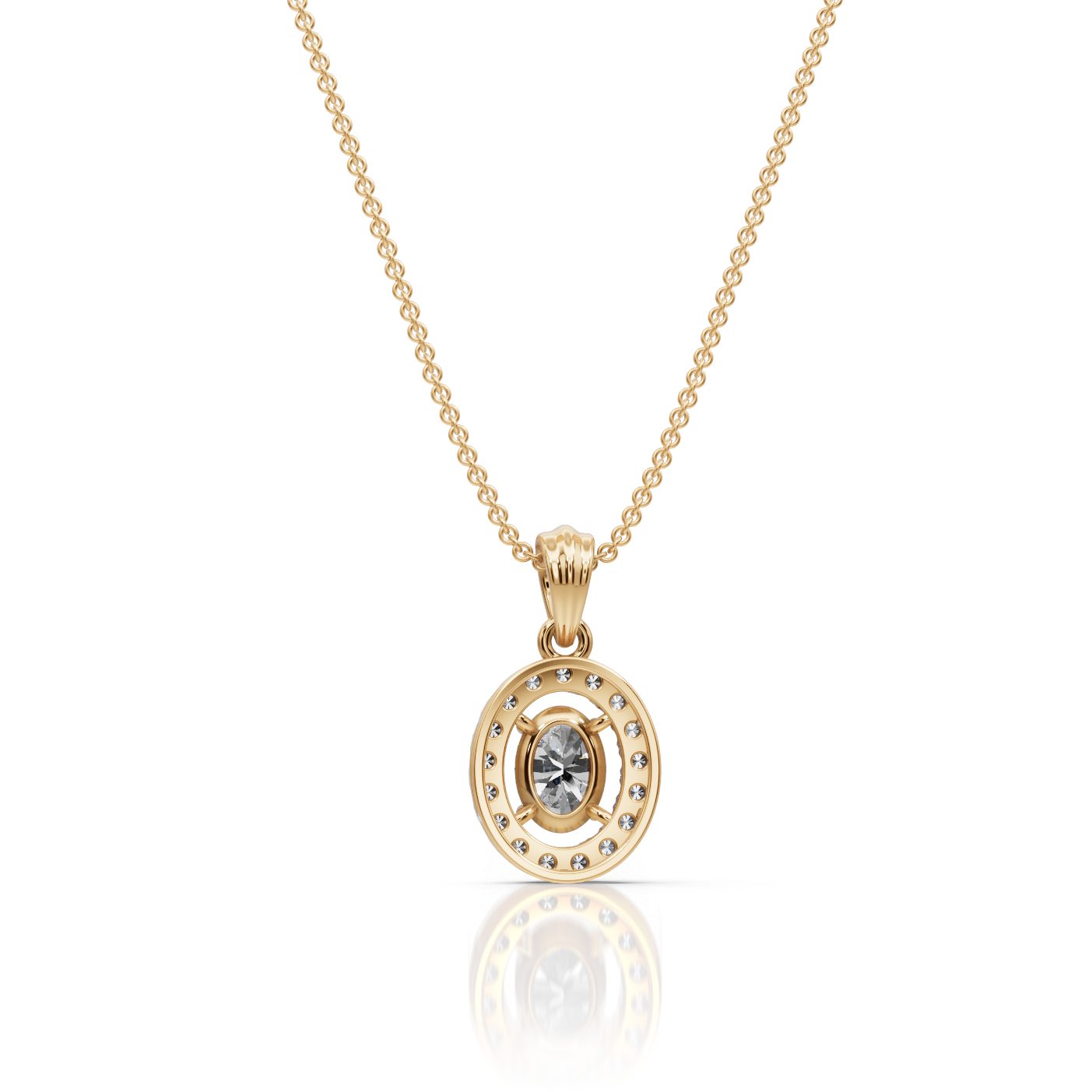 Brilliant Ember Oval Lab-Grown Diamond Halo Pendant in yellow gold