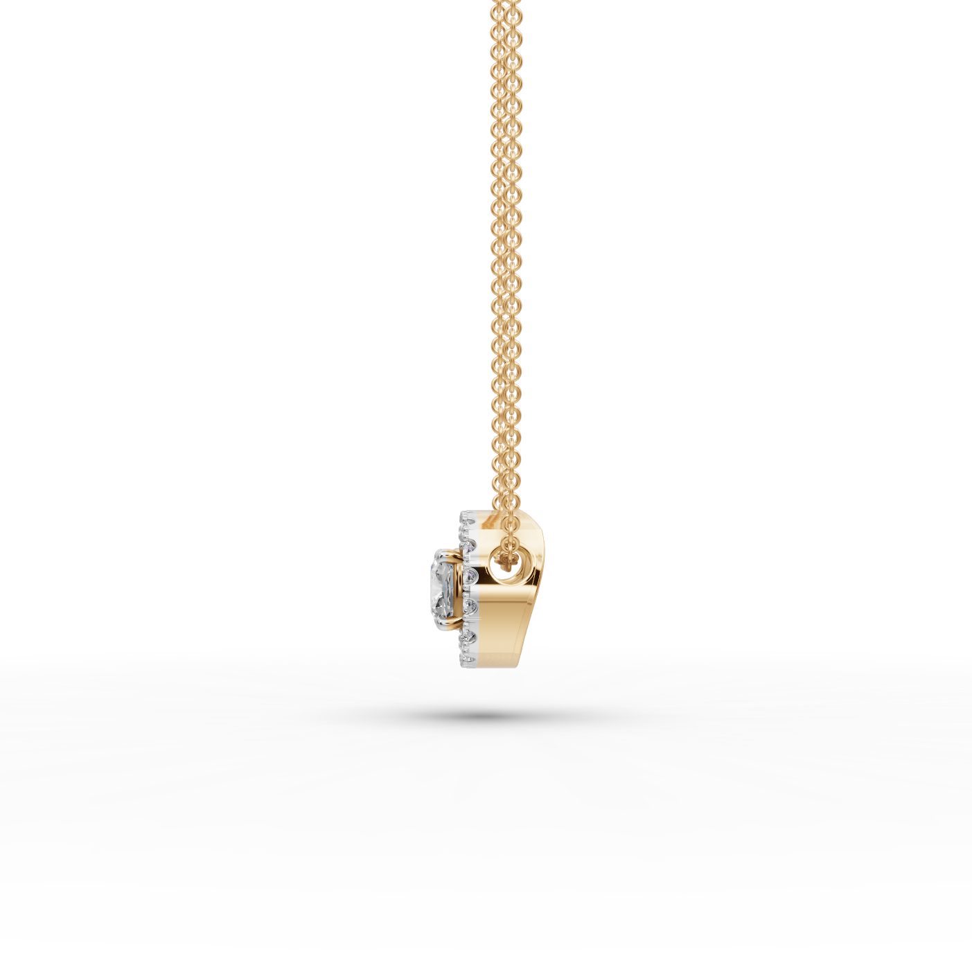Endless Cascade Cushion Lab-Grown Diamond Halo Pendant in yellow gold