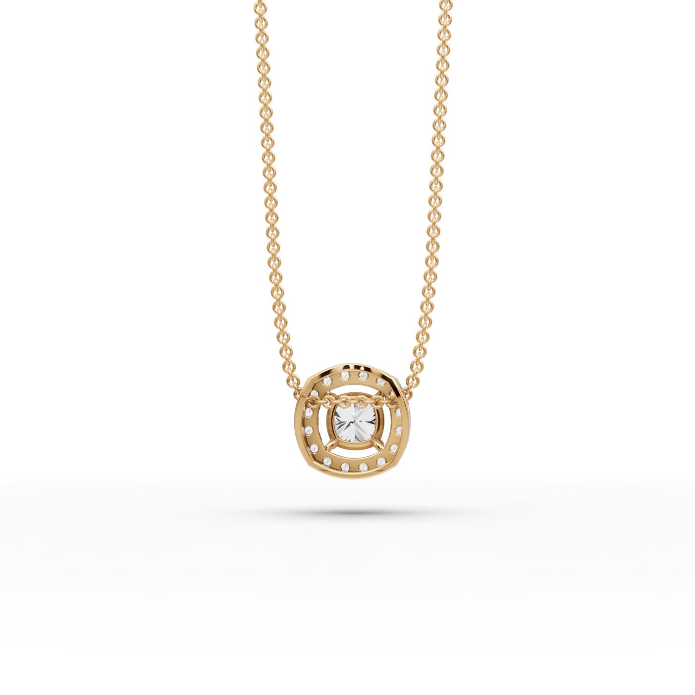 Endless Cascade Cushion Lab-Grown Diamond Halo Pendant in yellow gold
