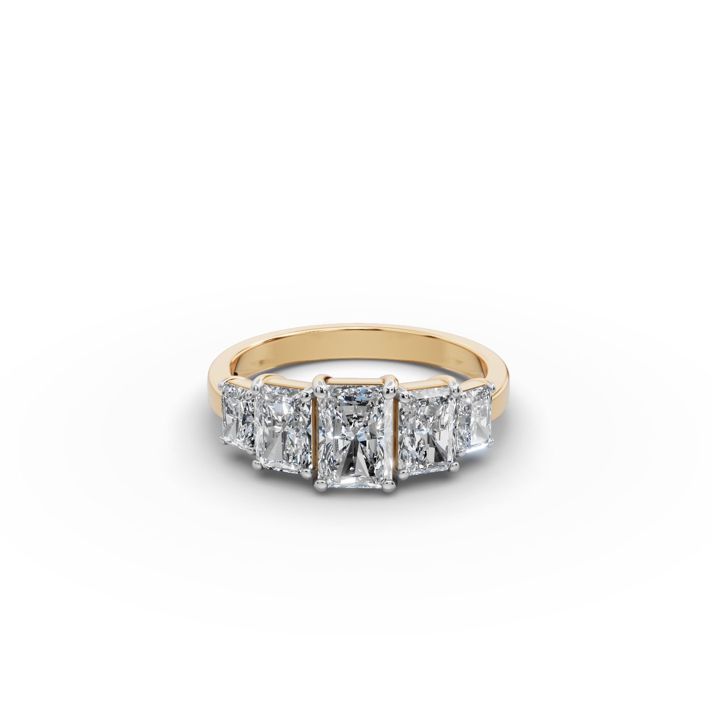 Royal Ember Radiant Lab-Grown Diamond Five Stone Ring in yellow gold, set with lab-grown diamonds
