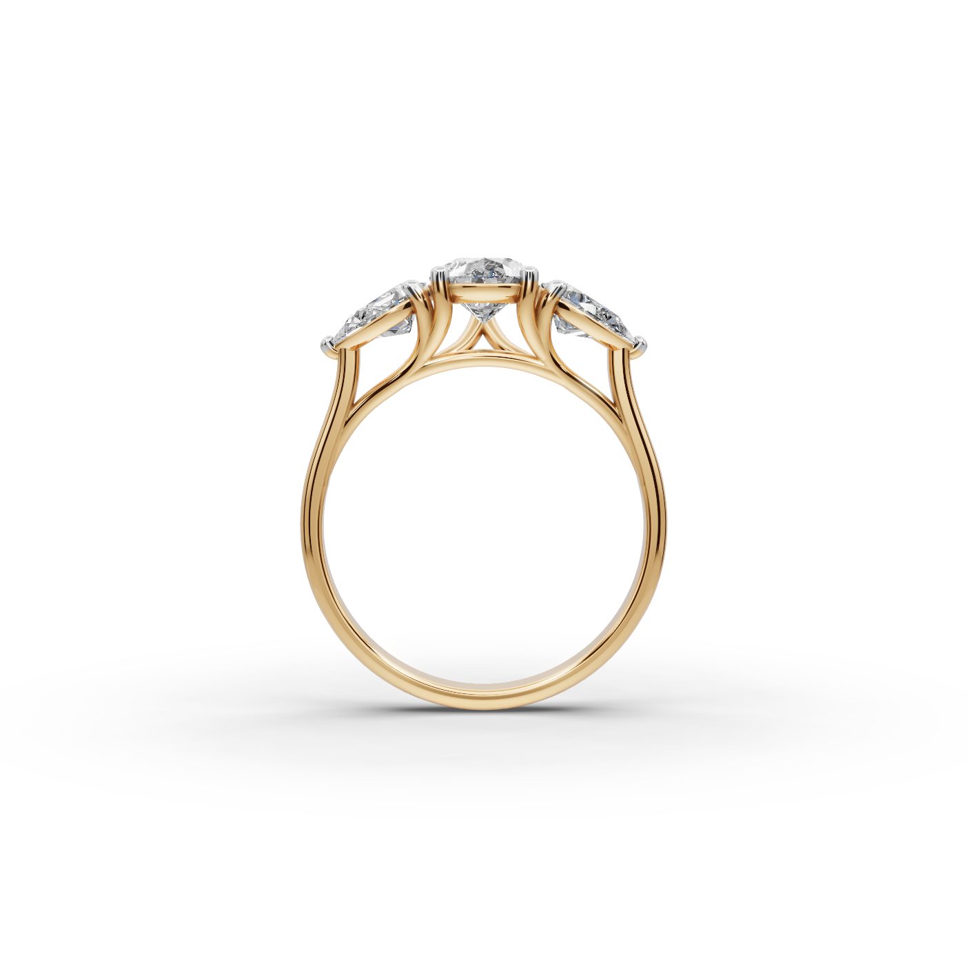 Elegant Ember Pear Lab-Grown Diamond Three Stone Ring in yellow gold