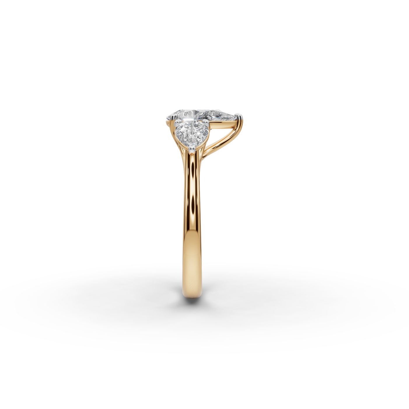 Elegant Ember Pear Lab-Grown Diamond Three Stone Ring in yellow gold