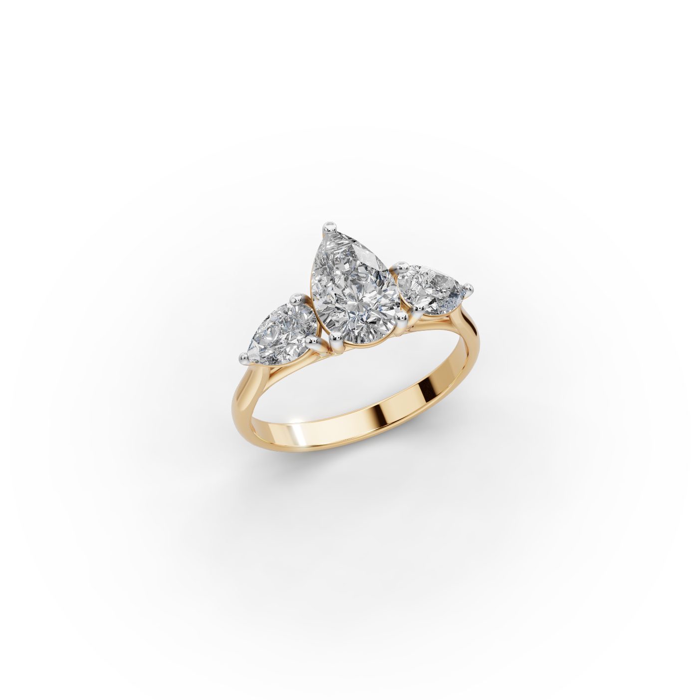 Elegant Ember Pear Lab-Grown Diamond Three Stone Ring in yellow gold